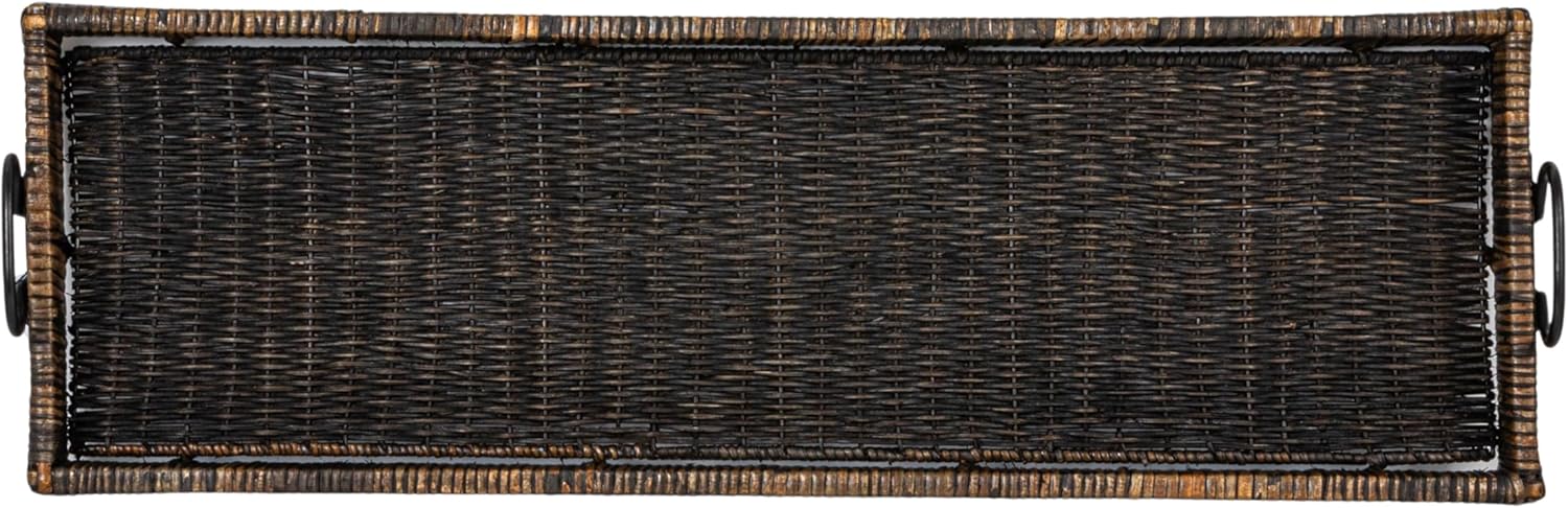 Creative Co Op Black Rattan Wood Tray with Handles