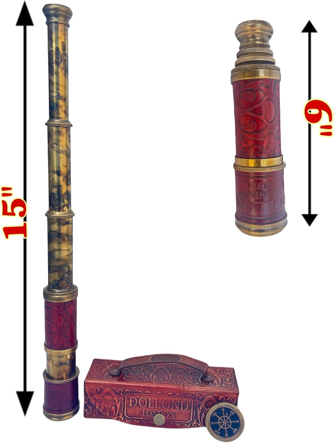 Antique Brass and Leather Telescope with Magnification