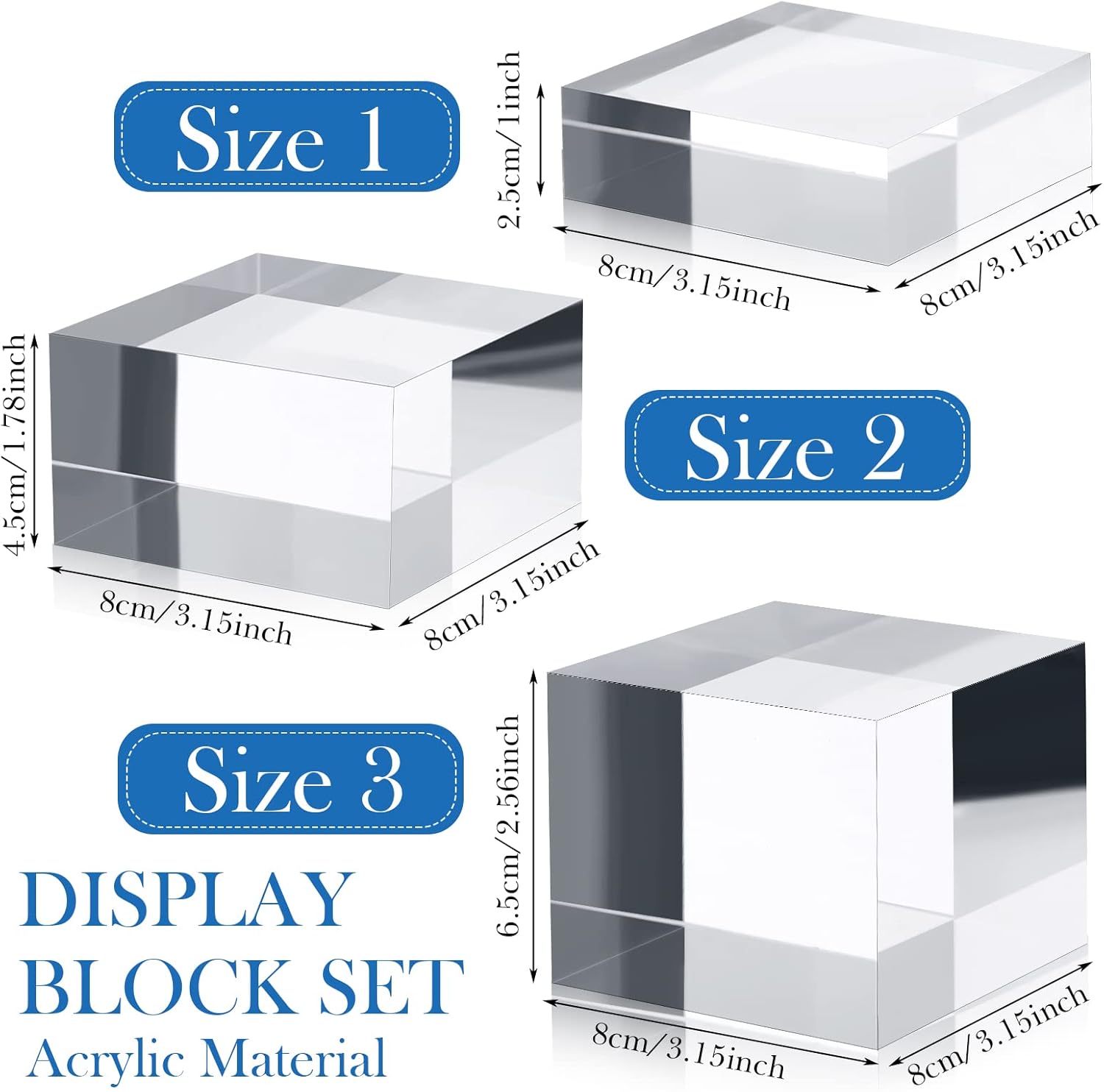 Geelin 3 Pcs Acrylic Square Display Blocks for Jewelry Perfume Collection