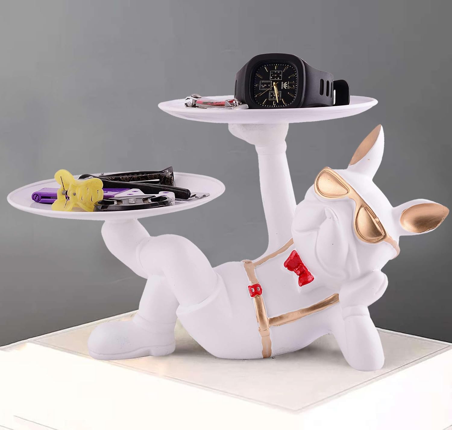 Cool Dog Statue with Plate for Home Decor