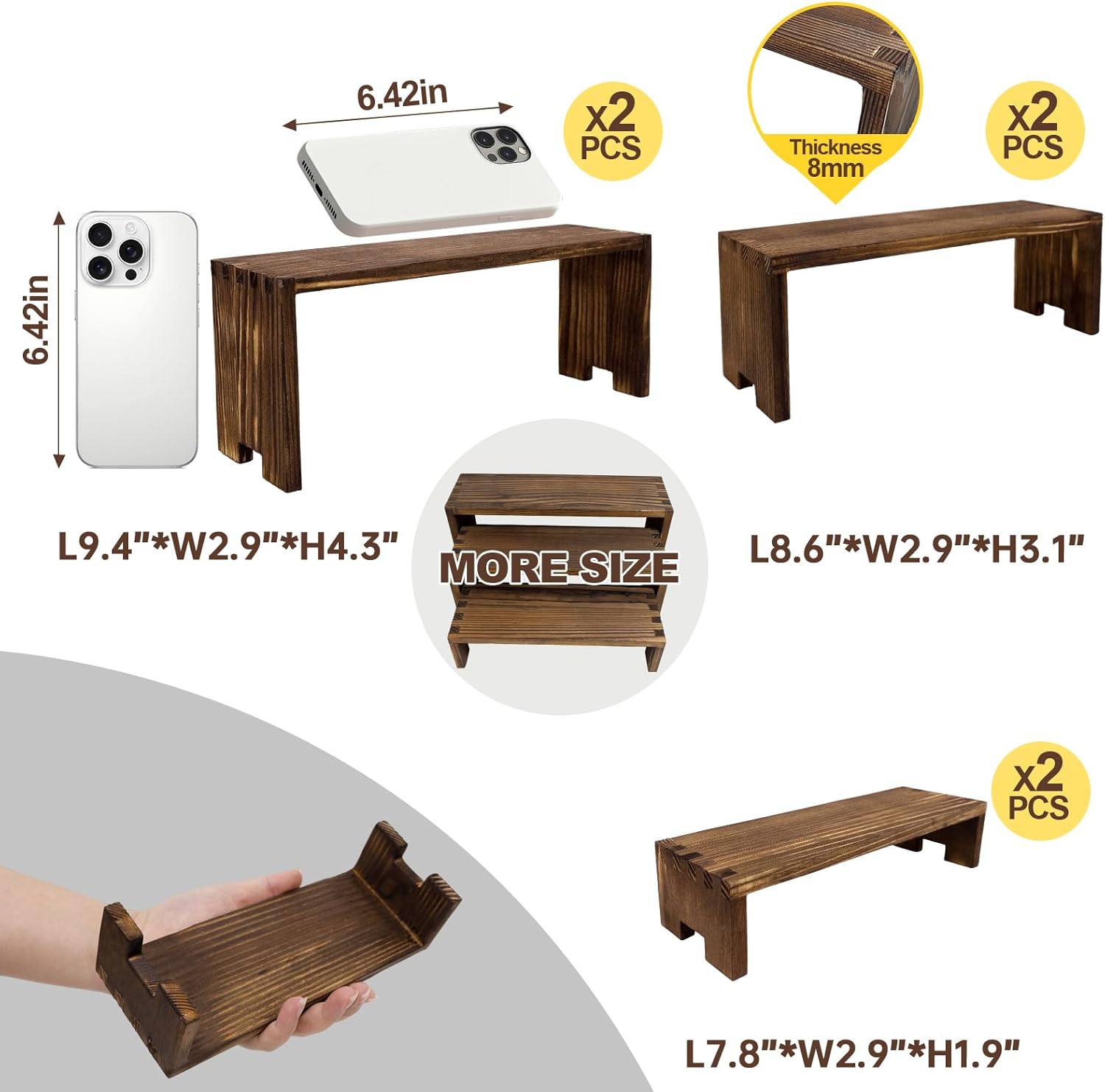 Yikaroeli 6 Piece 3 Tier Wooden Display Riser Set