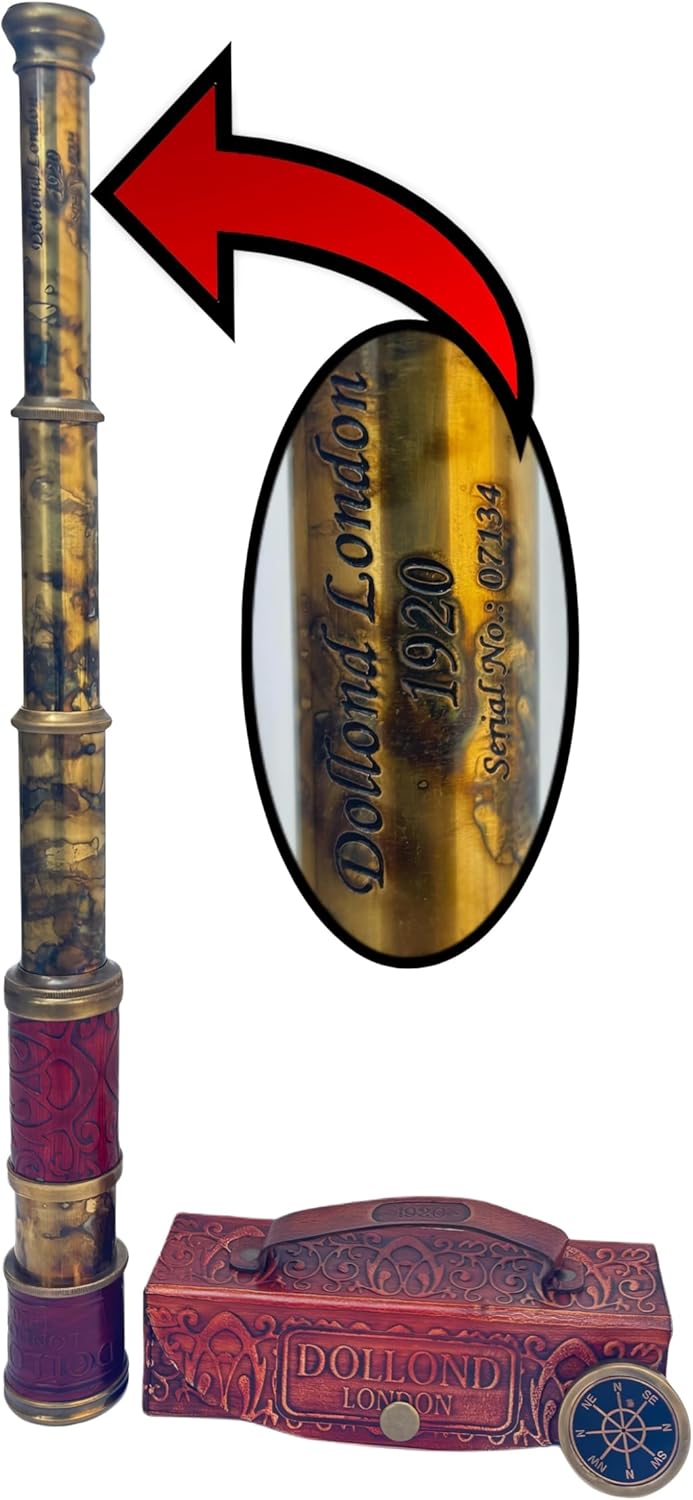 Antique Brass and Leather Telescope with Magnification