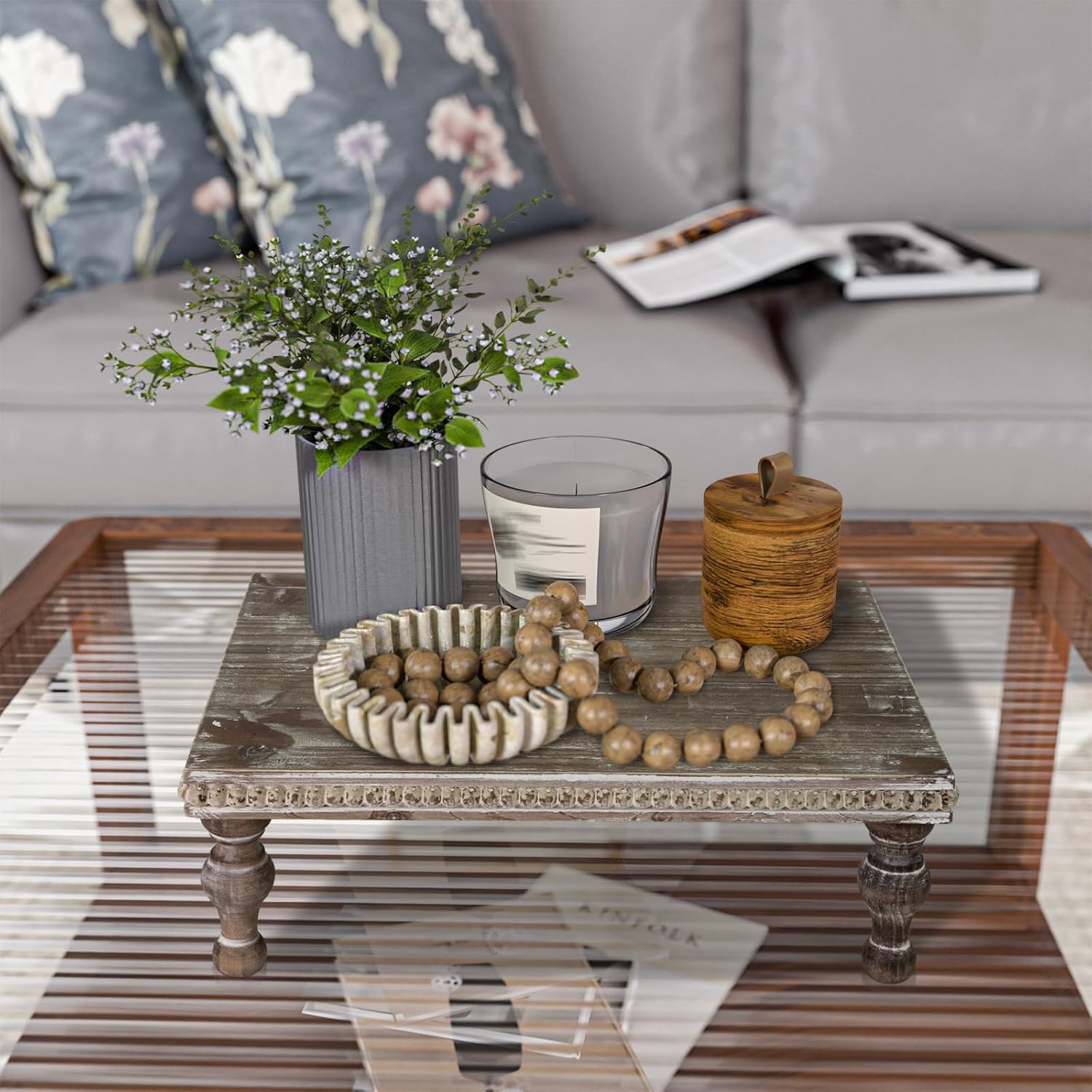 MAONAME Wood Display Risers Decorative Tray