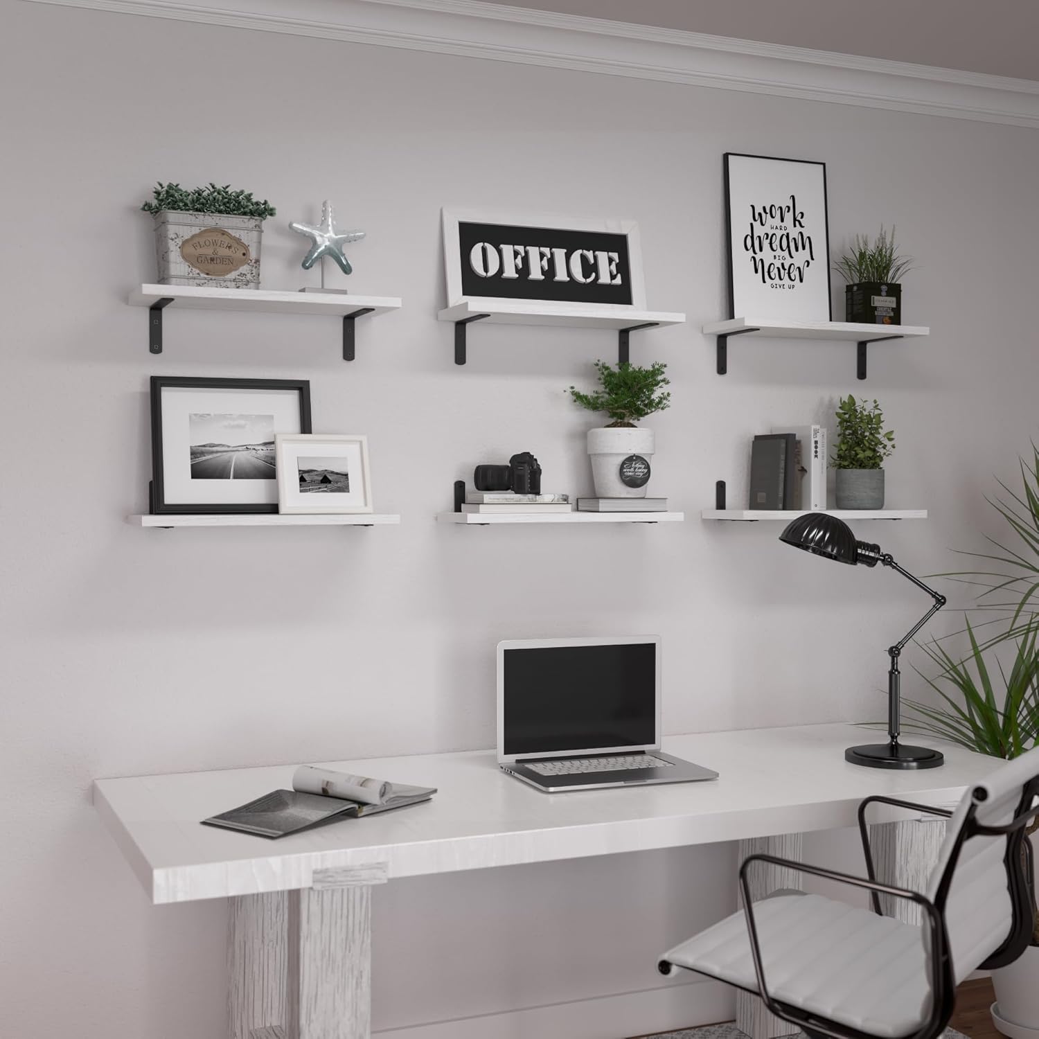 WOPITUES White Floating Shelves Set of 6 for Home Use