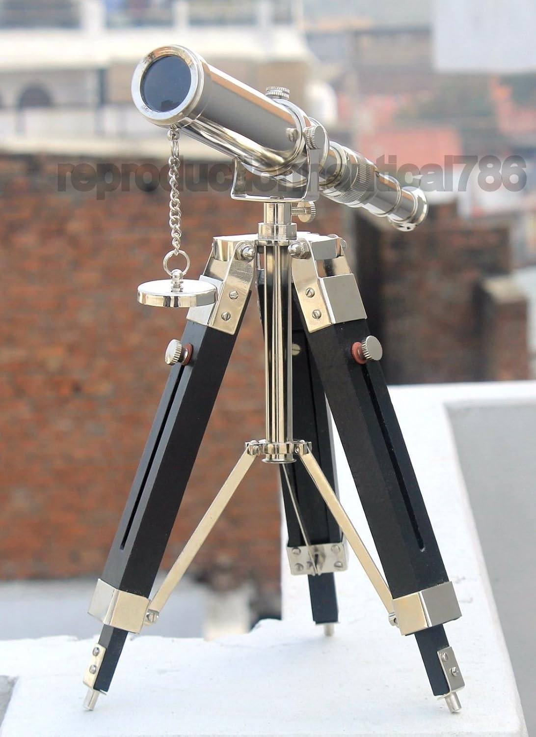 10 Inch Decorative Brass Telescope with Adjustable Wooden Tripod Stand