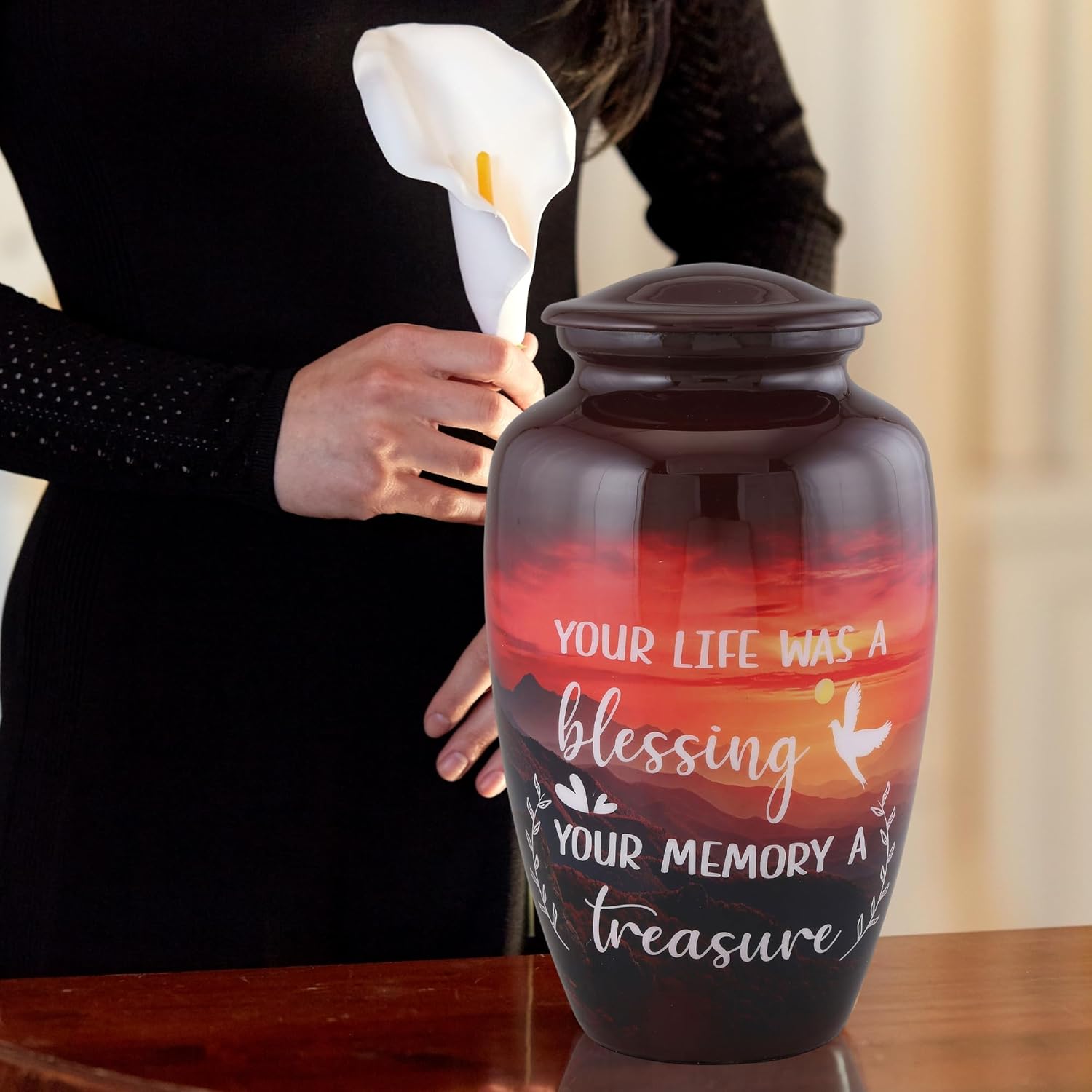 Handcrafted Cremation Urn for Adult Human Ashes 200 cu in Capacity