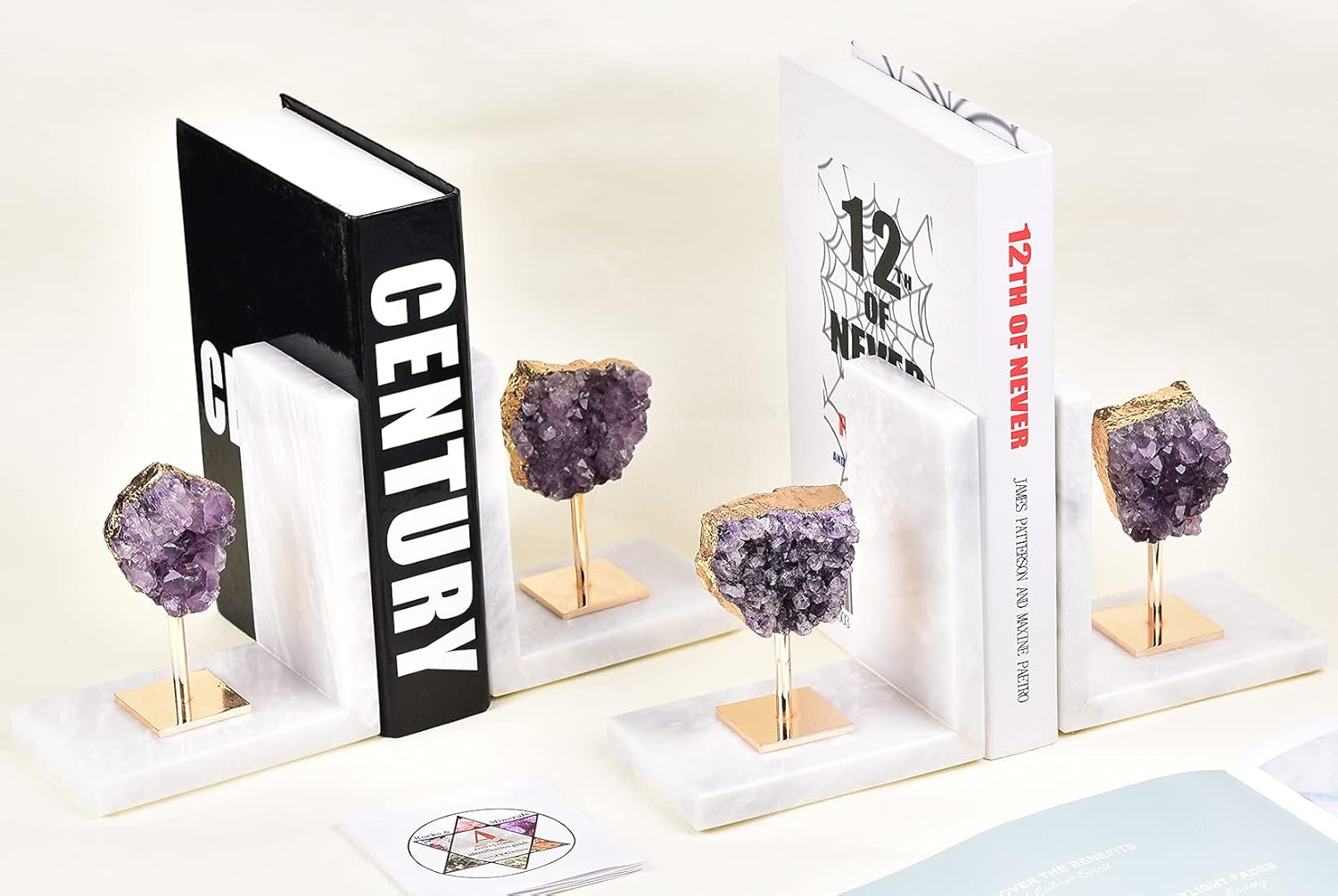 Amethyst Bookends for Heavy Books Decorative Marble Book Ends