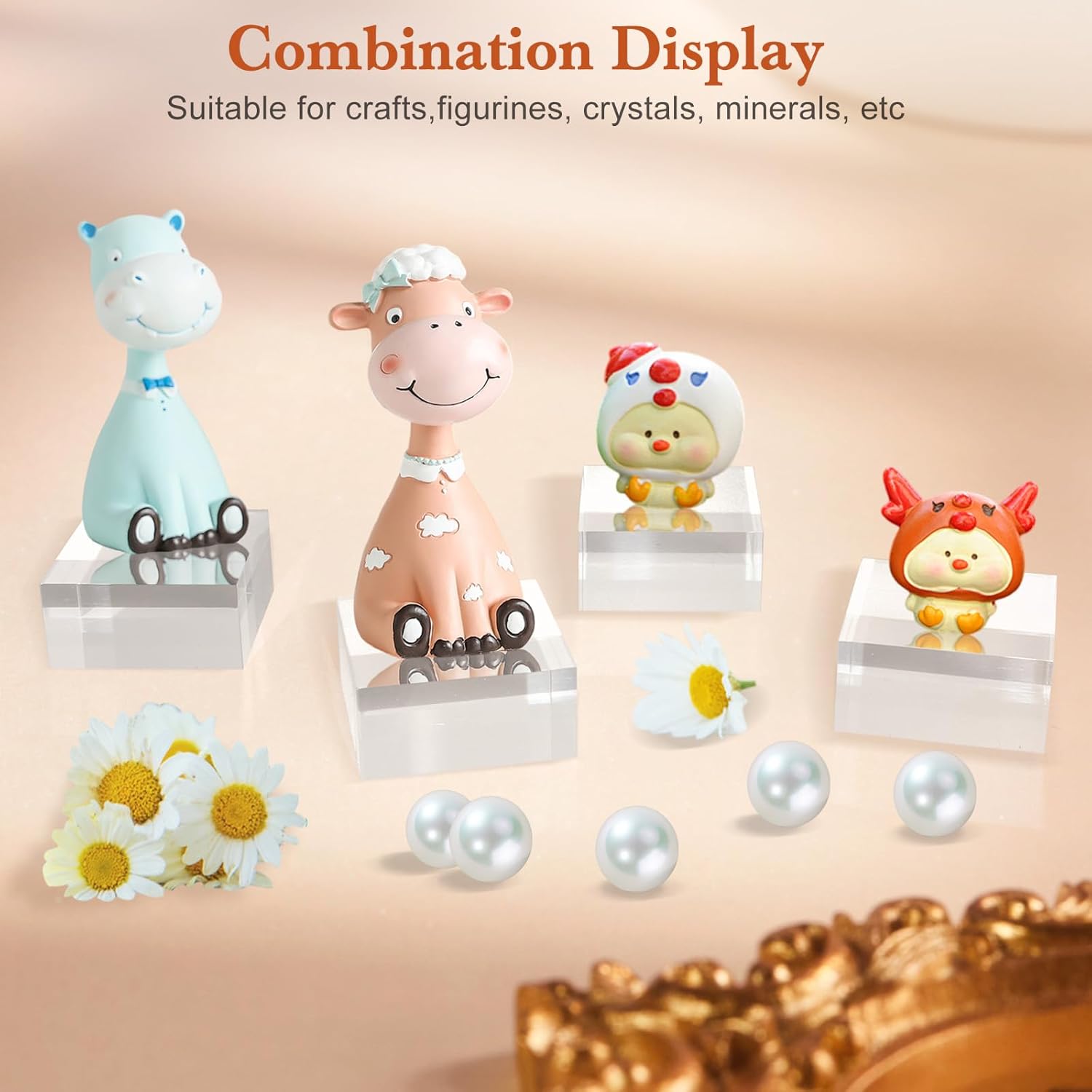 4 Piece Acrylic Base Display Stands Clear Cube Riser