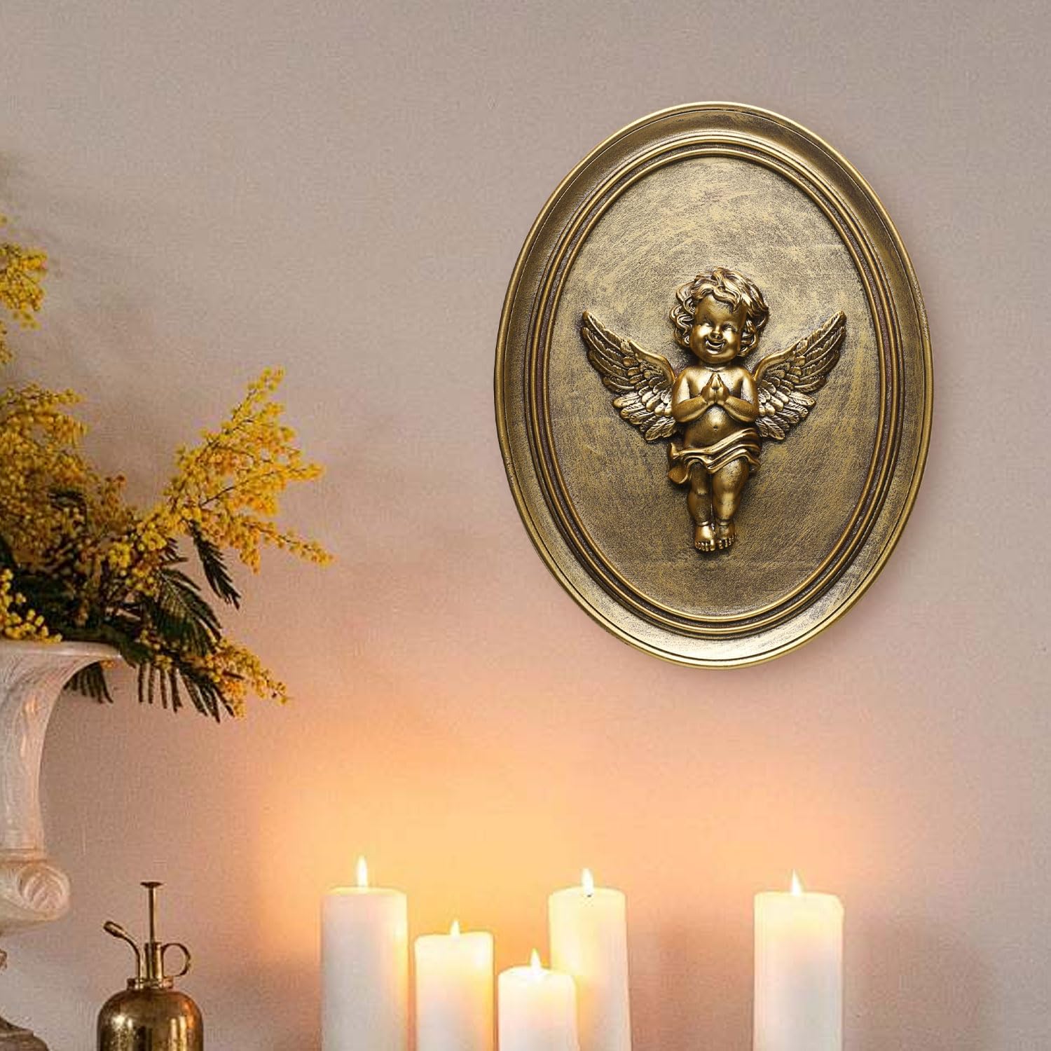 Vintage Cherub Wall Sculpture with Embossed Design