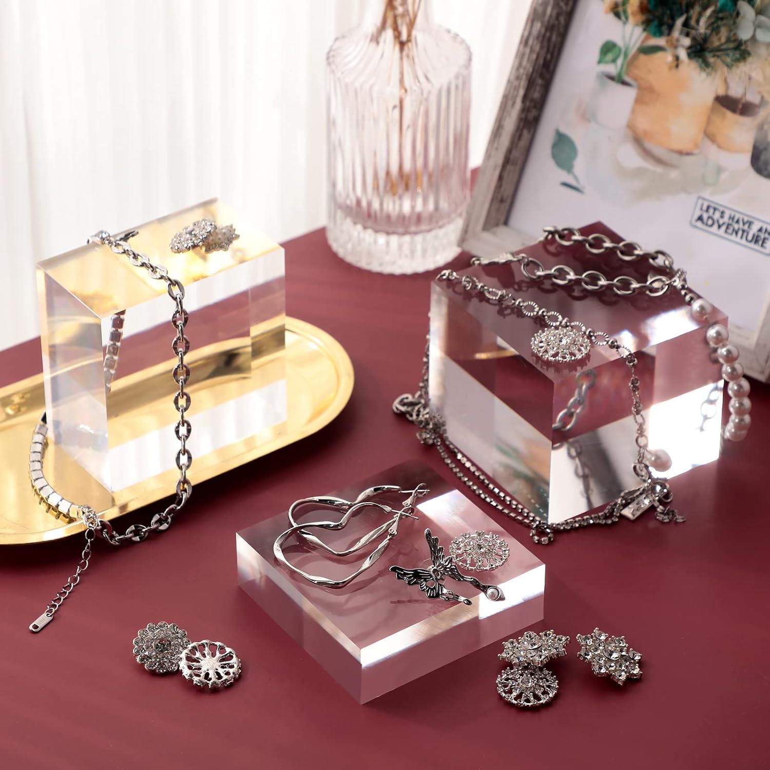 Geelin 3 Pcs Acrylic Square Display Blocks for Jewelry Perfume Collection
