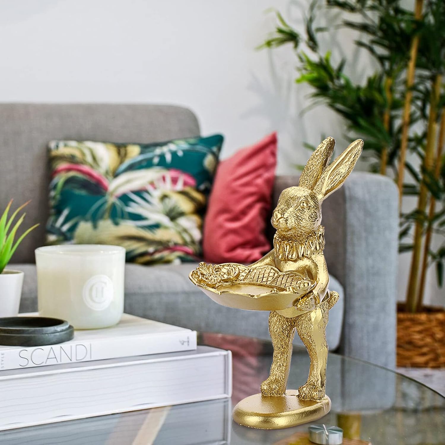 ELLDOO Golden Bunny Jewelry Ring Tray Decor