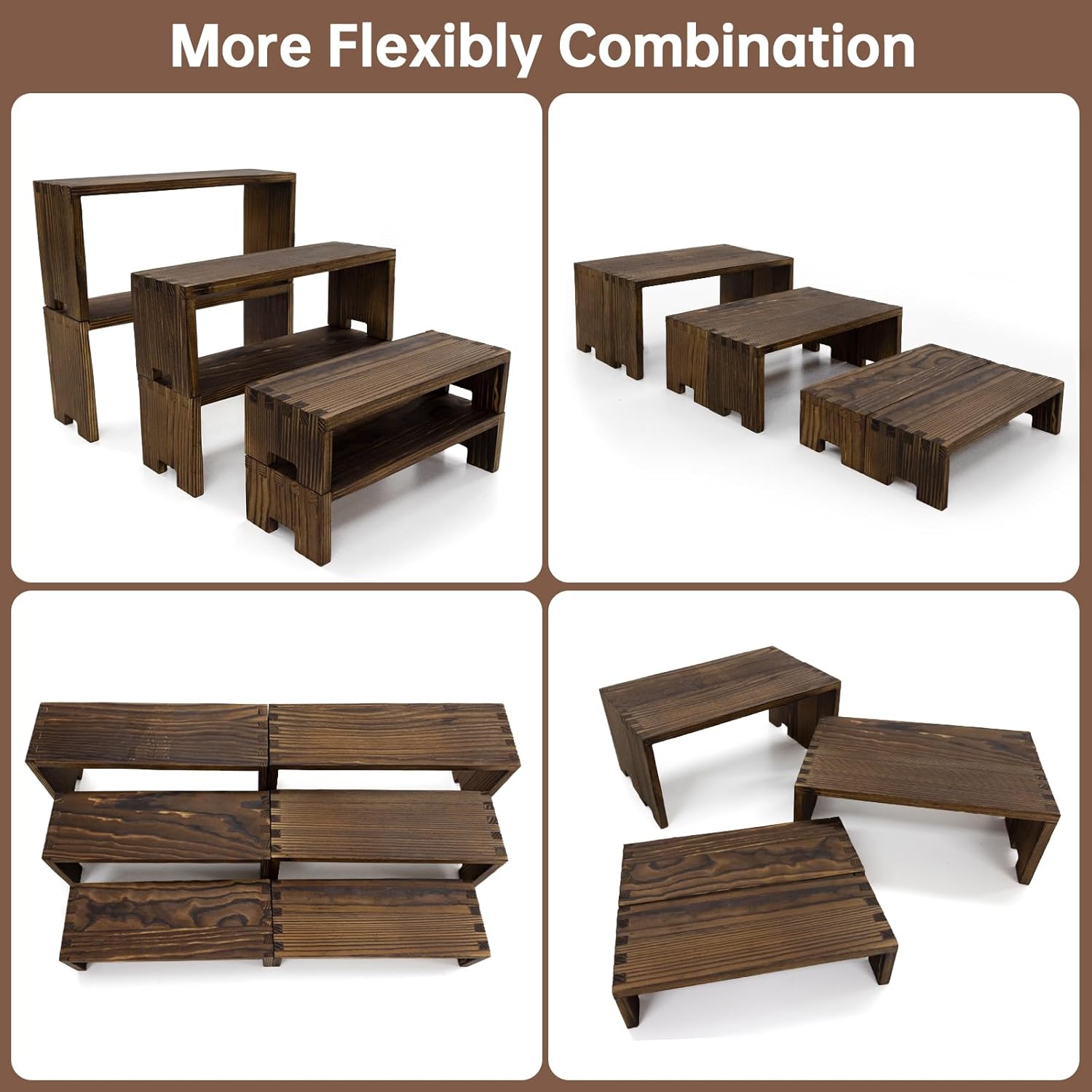 Yikaroeli 6 Piece 3 Tier Wooden Display Riser Set