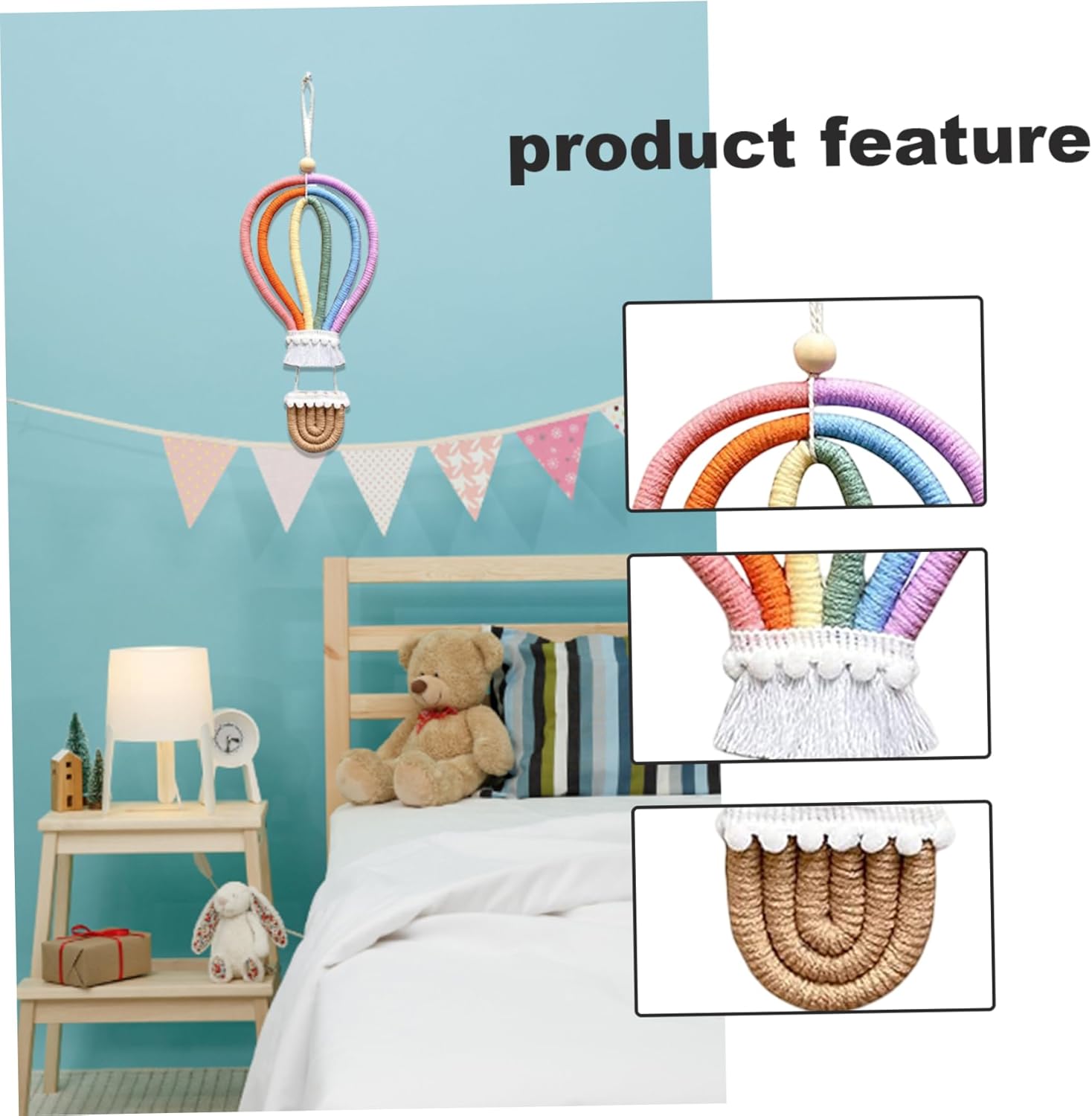 Neroyaner Rainbow Macrame Hot Air Balloon Wall Decor