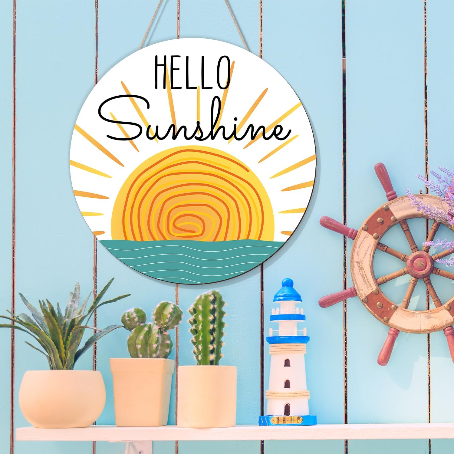 Hello Sunshine Wooden Door Hanging Sign for Summer
