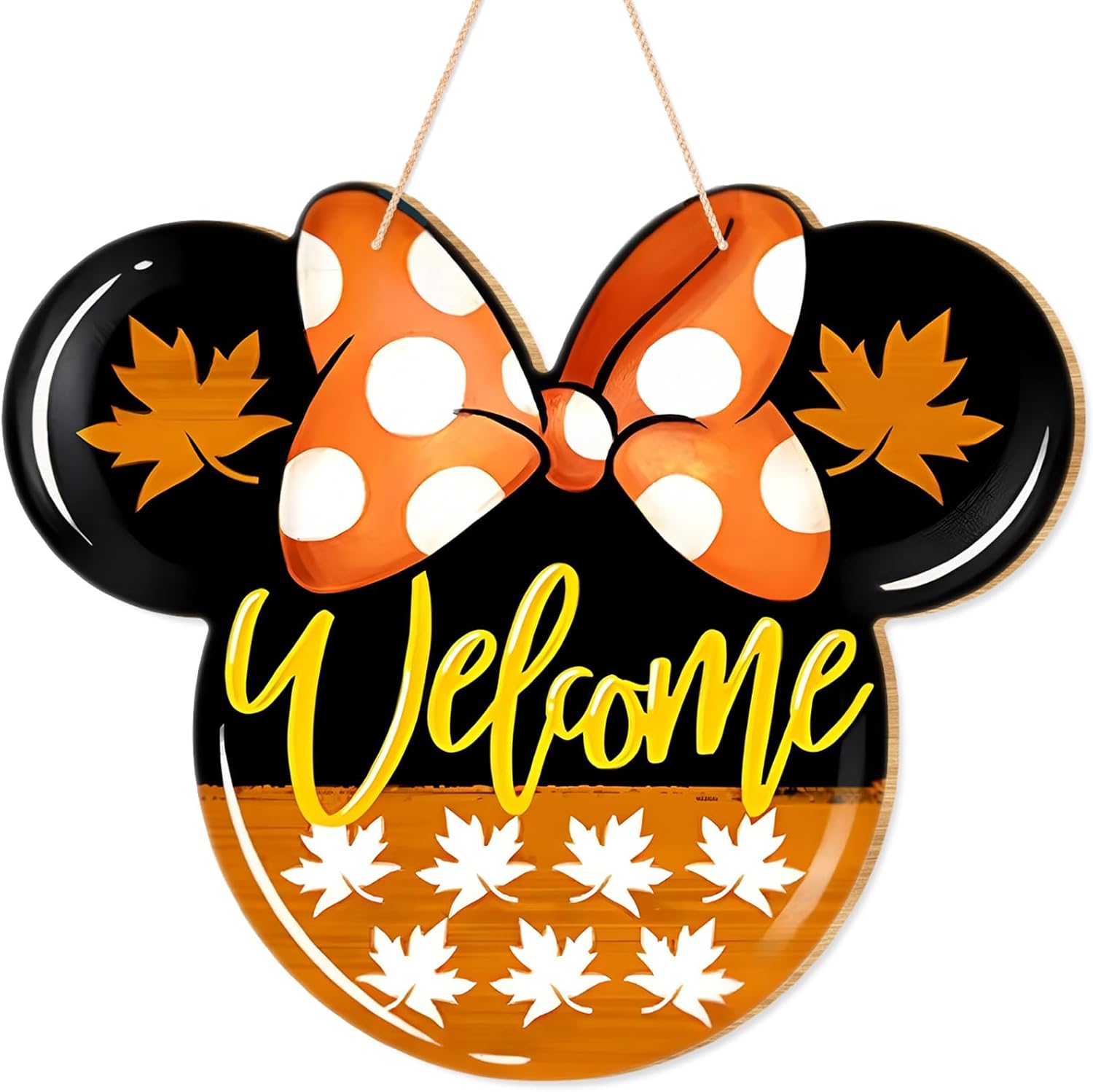 Fall Door Welcome Mouse Sign with Maple Leaves