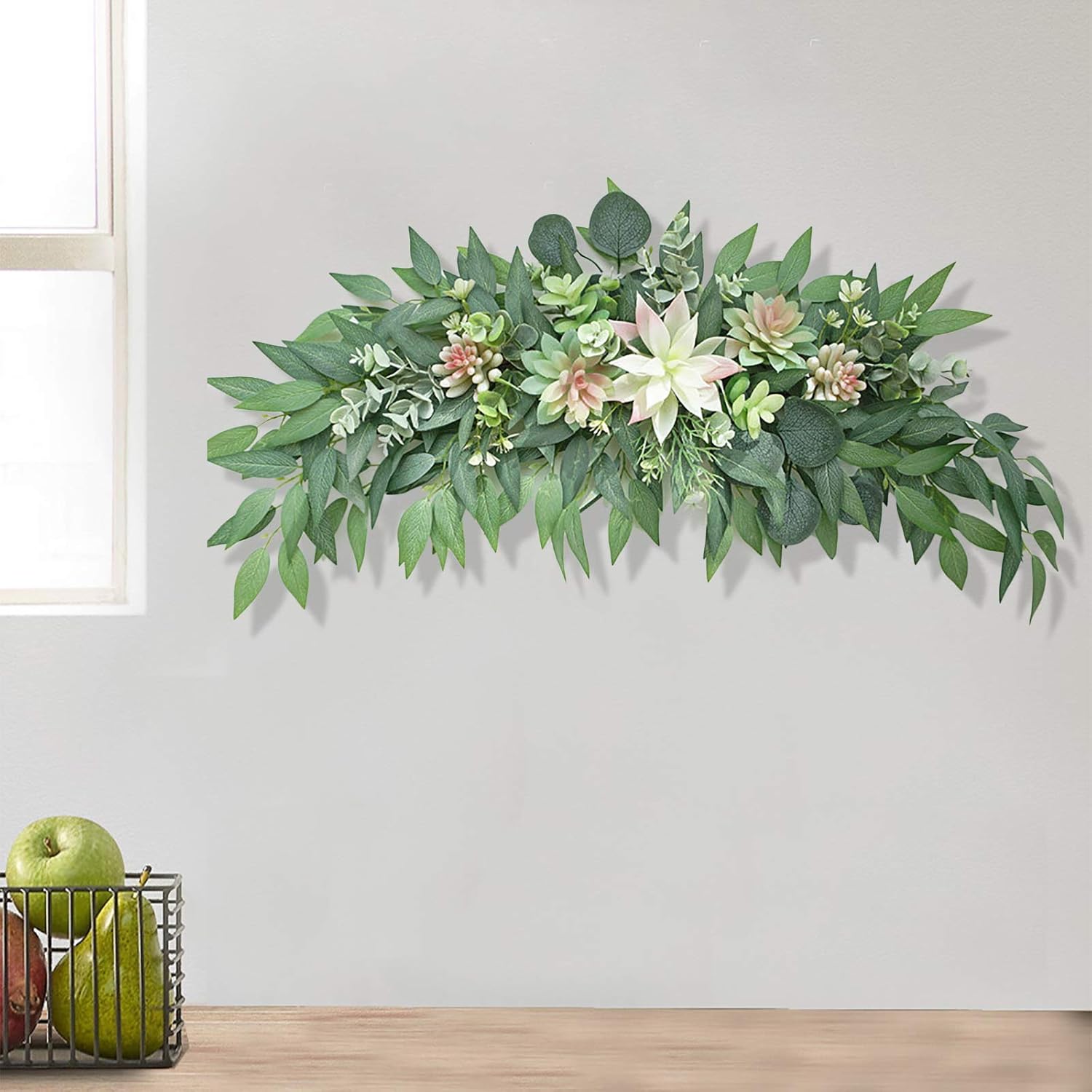 28inch Artificial Succulent Swag Decor with Eucalyptus and Greenery