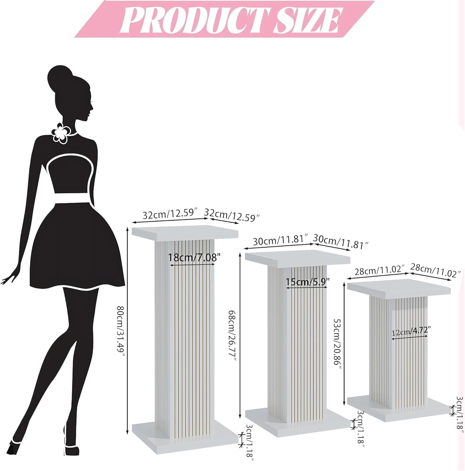3PCS White Square Display Pedestal Stands for Parties and Events