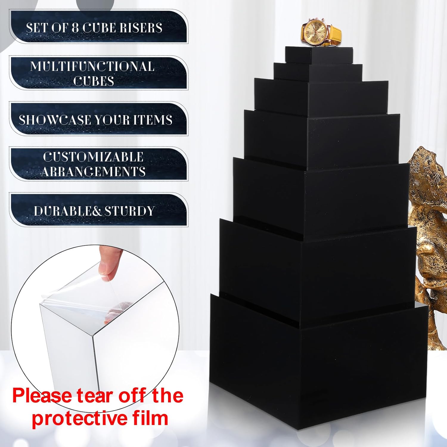 Geelin 8 Pack Acrylic Cube Risers with Hollow Bottoms