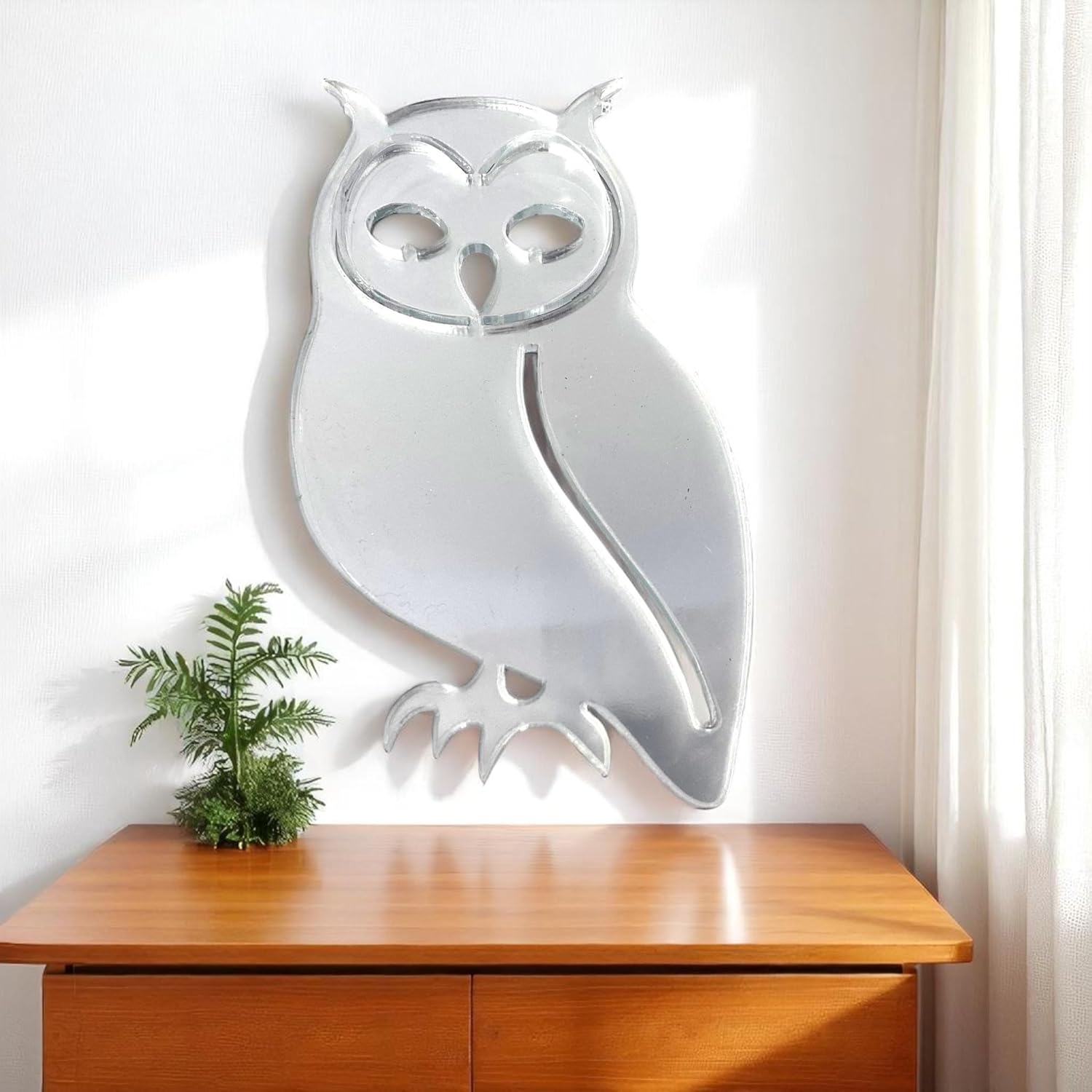 Modern Mirrored Owl Wall Art Silver Finish