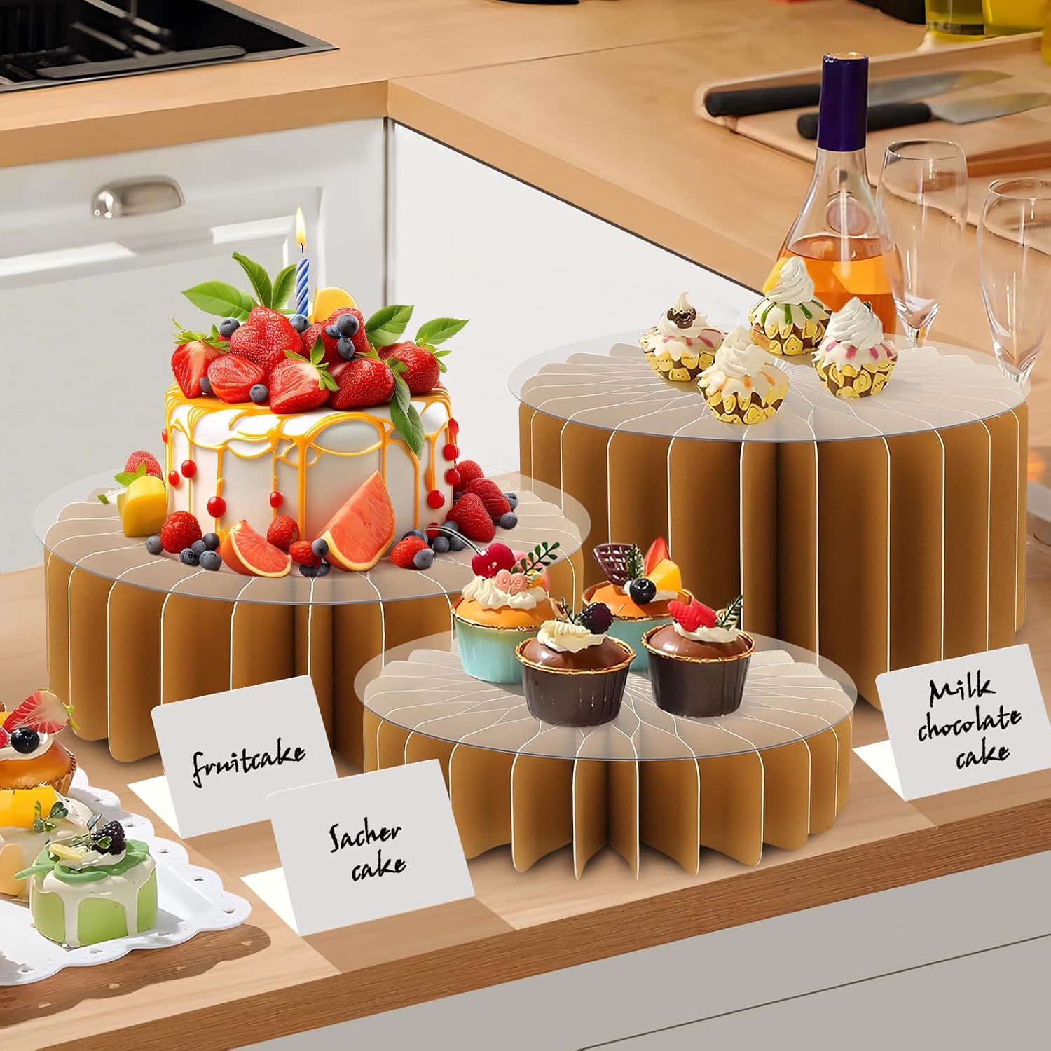 Buffet Risers Set - 4 Cylinders 4 Acrylic Plates 10 Table Signs