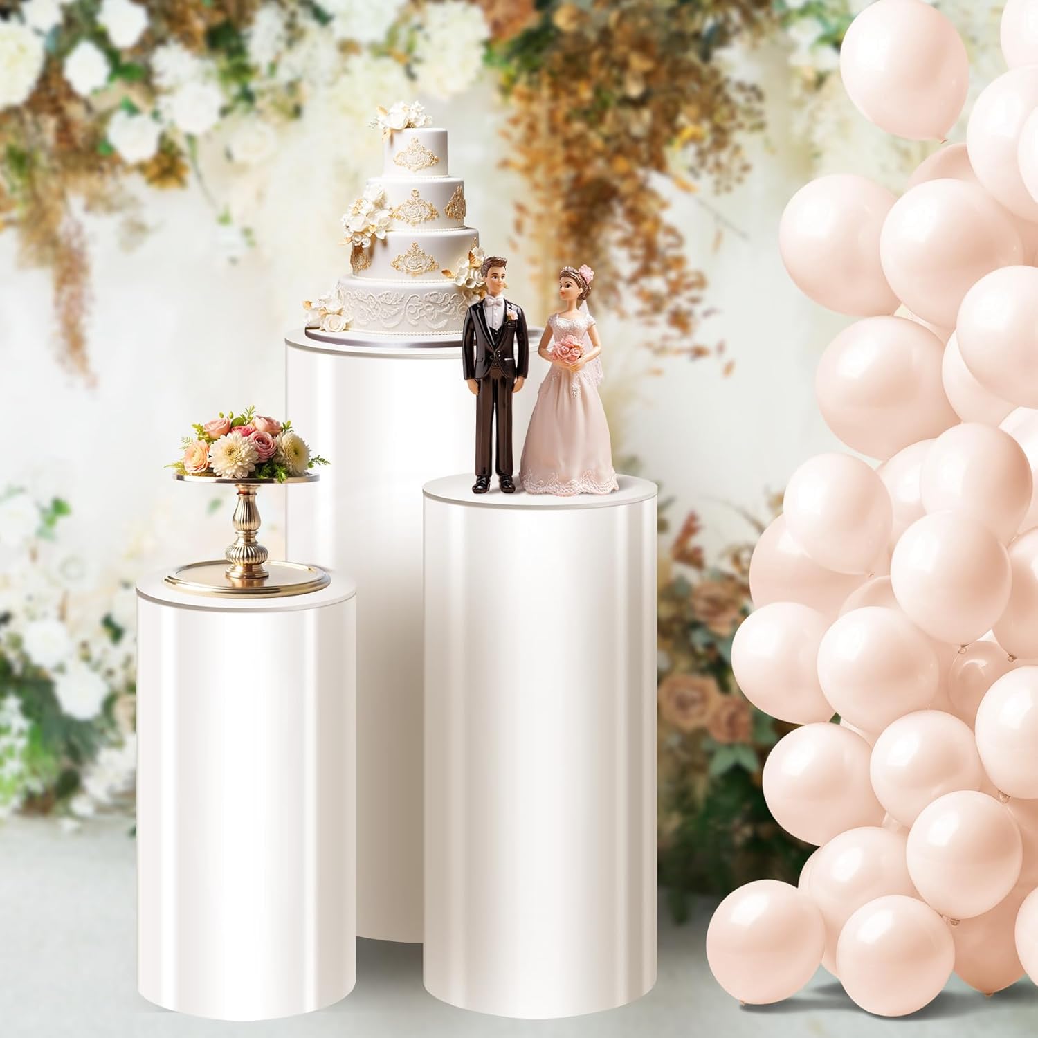 White Cylinder Stands Set of 3 for Parties