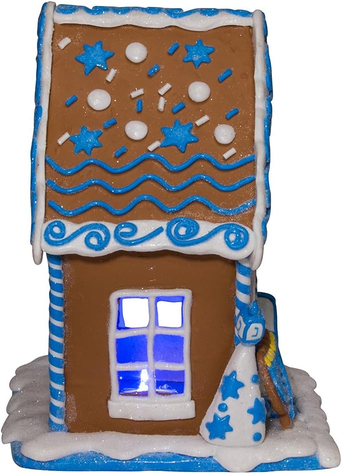 Kurt S Adler 7 Inch LED Hanukkah Gingerbread House Tablepiece Blue