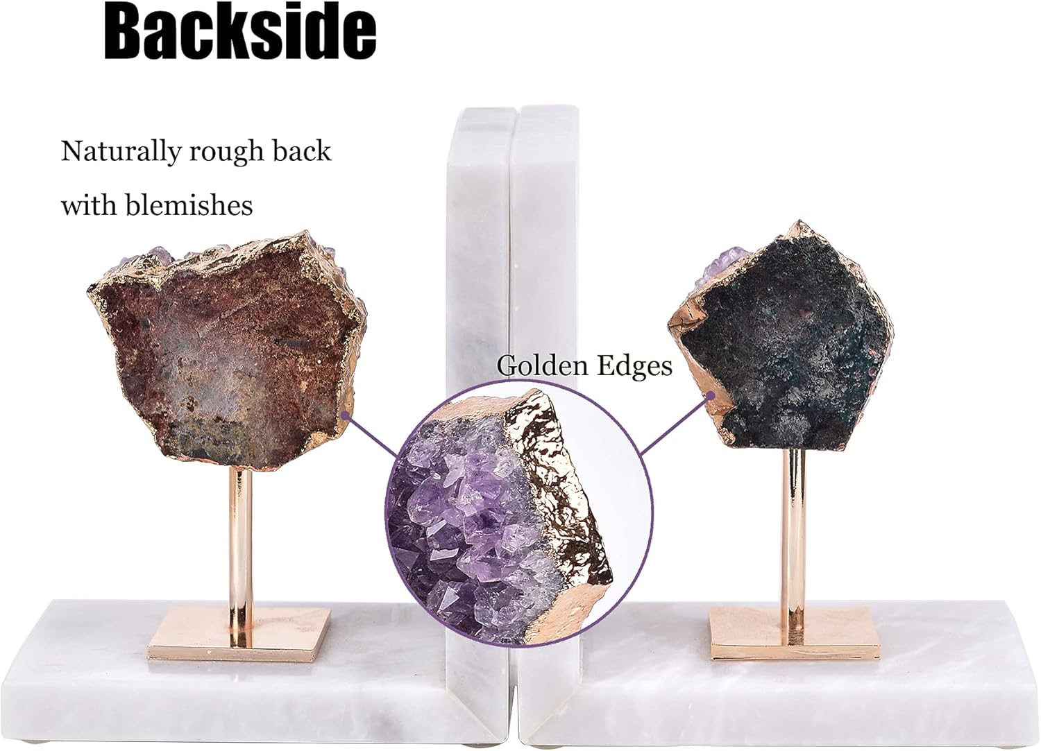 Amethyst Bookends for Heavy Books Decorative Marble Book Ends