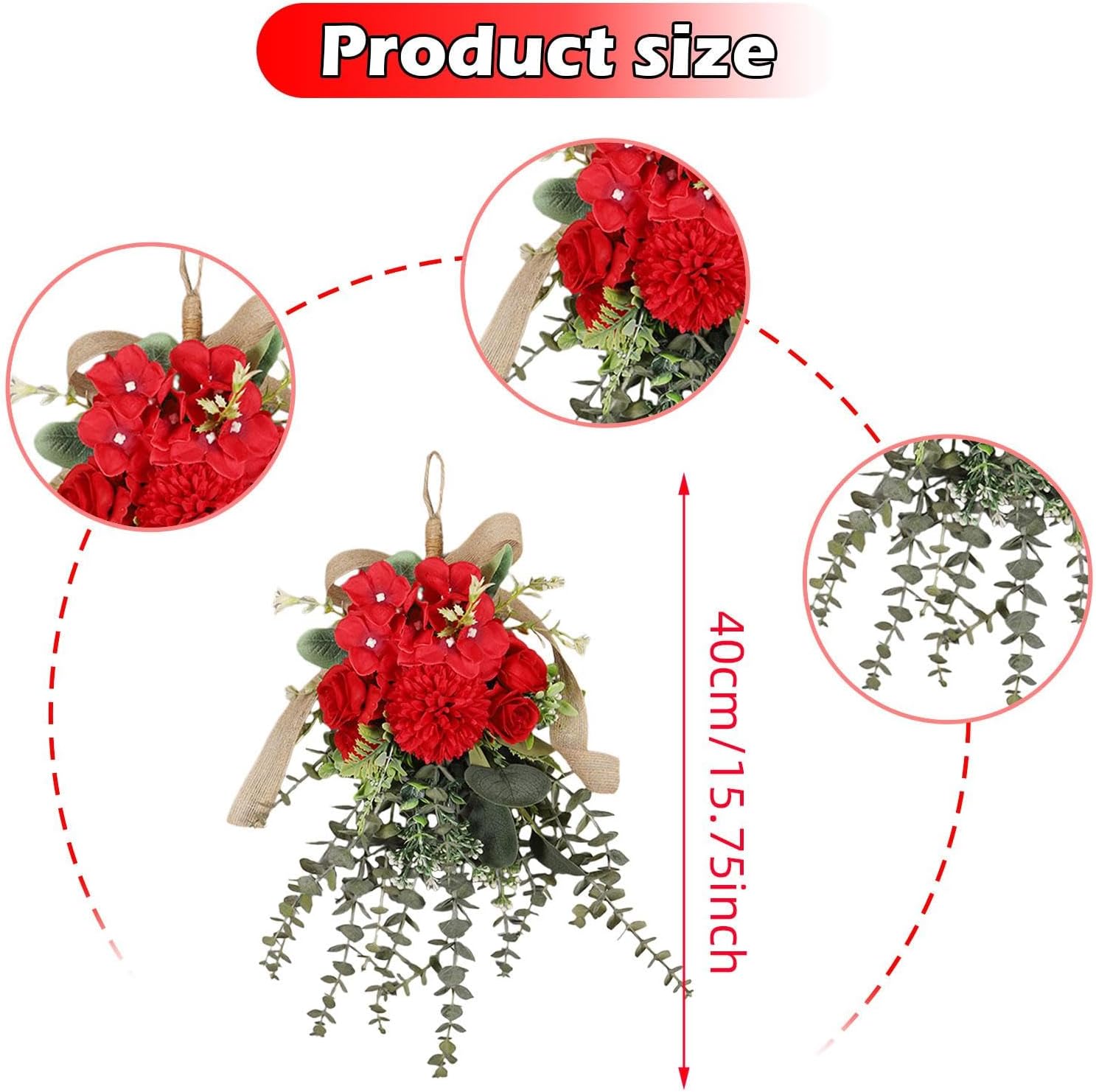 Red Artificial Floral Teardrop Swag Wreath