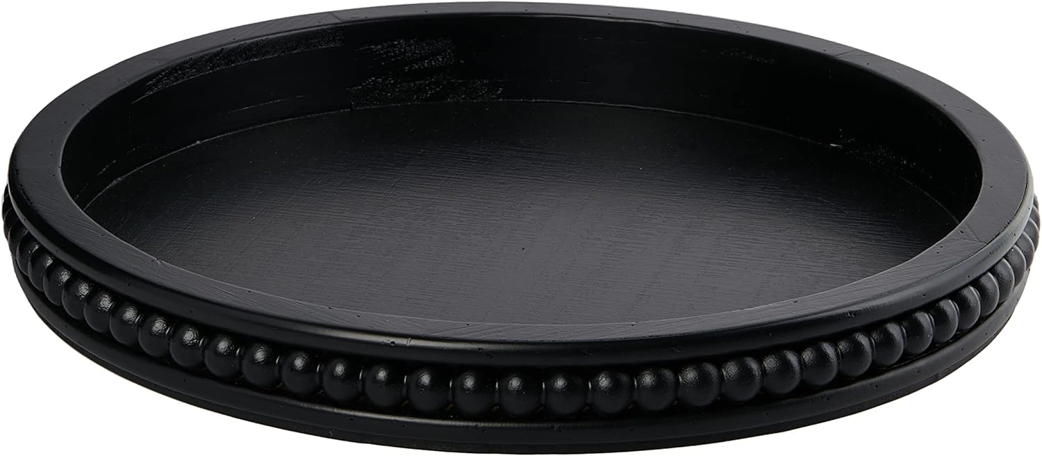 Creative Co-Op Decorative Wood Tray with Hobnail Edge Black