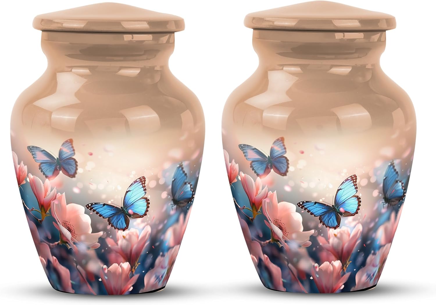 Butterflies in Blossoms 3 Inch Urn Set of 2