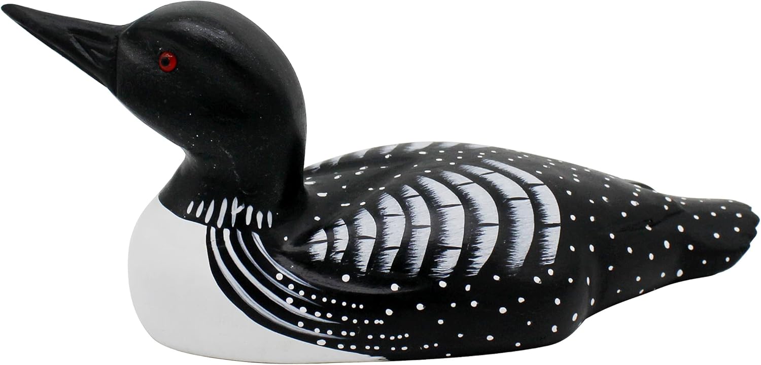 CVHOMEDECO Primitives Hand Engraved Wood Loon Farmhouse Figurine Decor