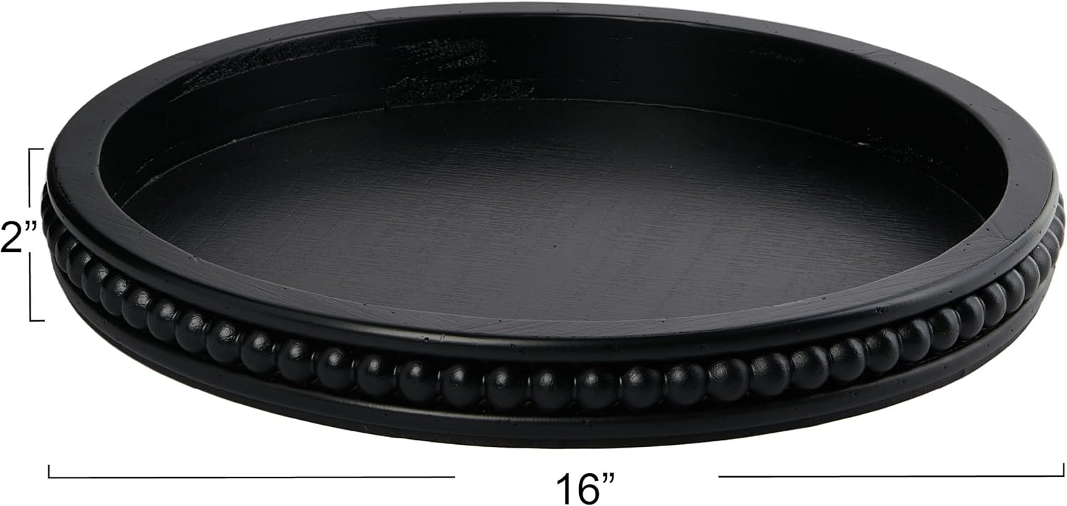 Creative Co-Op Decorative Wood Tray with Hobnail Edge Black