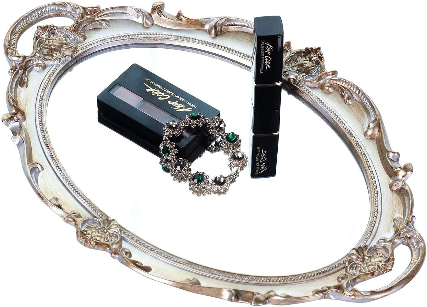 Oval Decorative Mirror Tray French Style Golden Silver