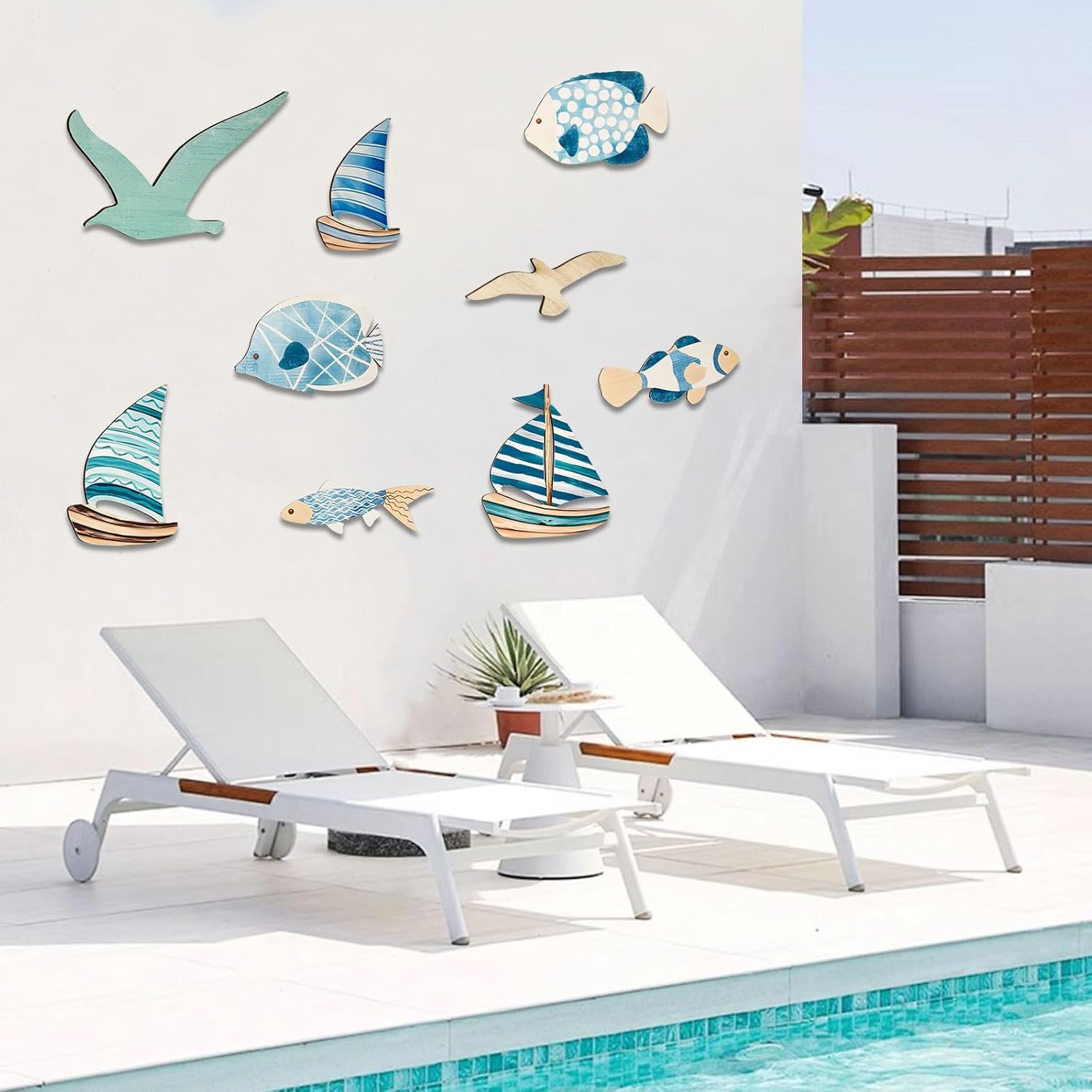 Xisakaca 9pcs Wood Sailboat Wall Decor Set