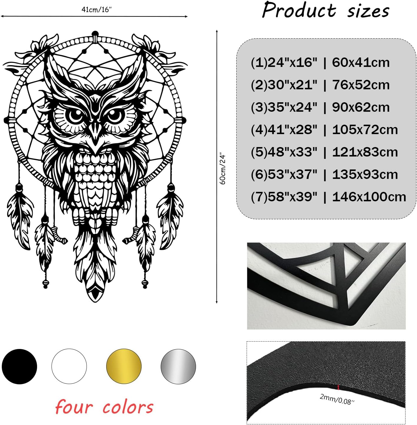 SZI Owl Dreamcatcher Metal Wall Art 24x16 Inch