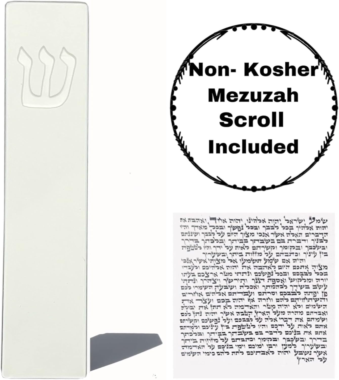 Concrete Mezuzah Case with Scroll - White 5 Inches