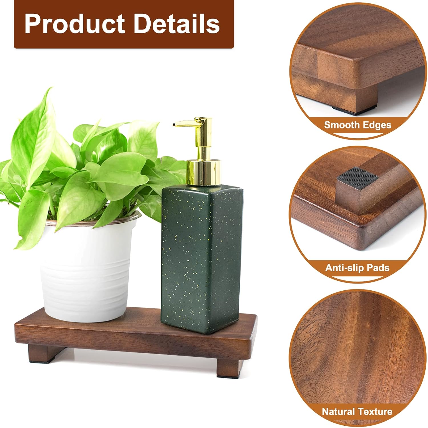 Walnut Wood Pedestal Stand for Farmhouse Decor