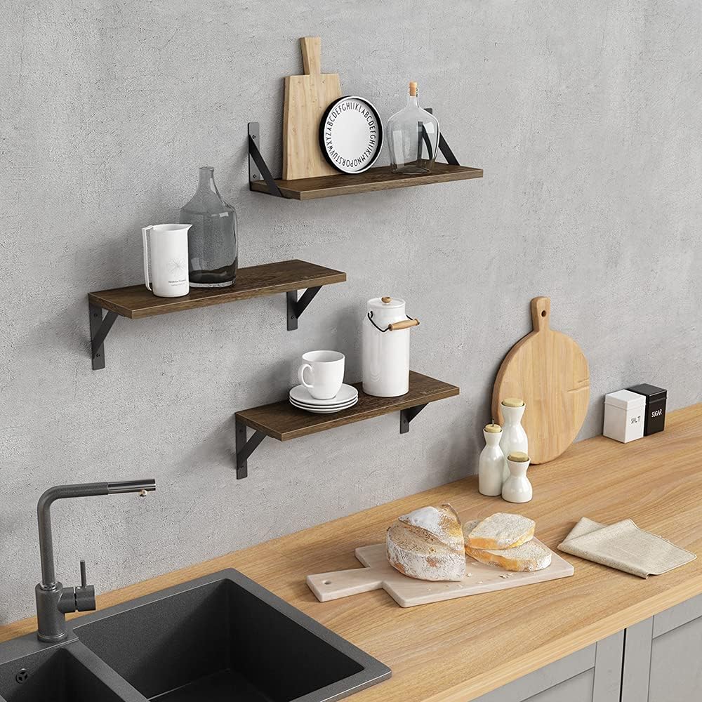 Rustic Floating Shelves Set of 3 17 Inch Natural Wood Wall Shelves