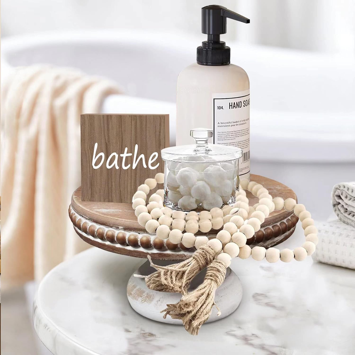 White Wash Round Wood Riser Display Stand for Decor