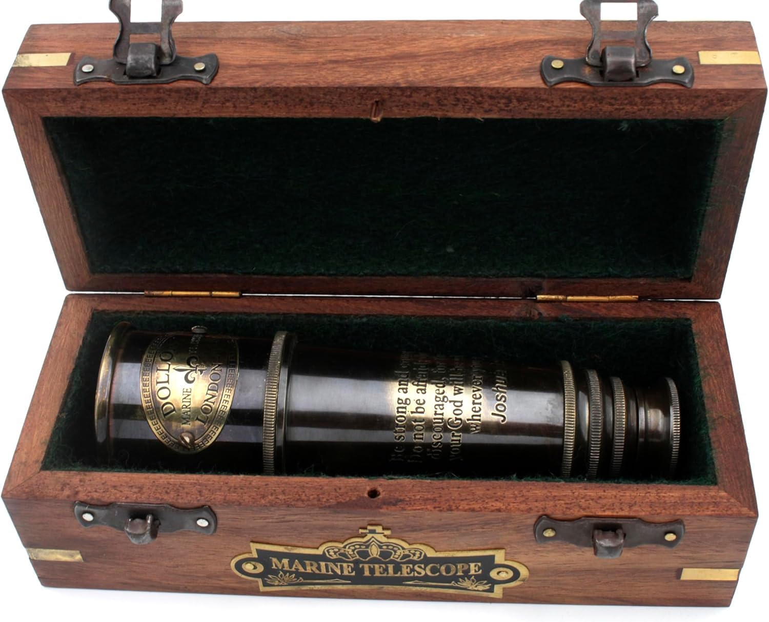 Vintage Nautical Brass Telescope with Wooden Box