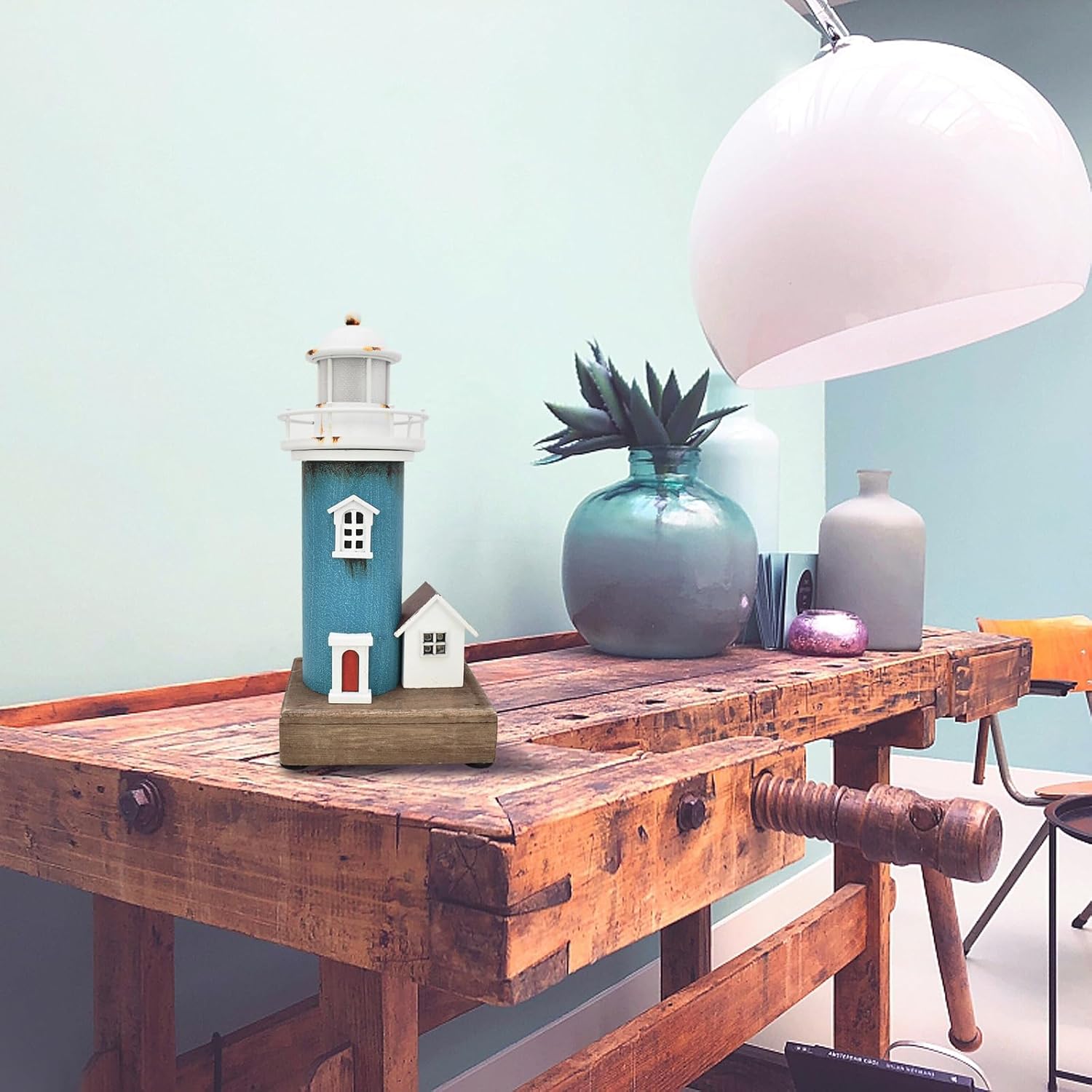 K KILIPES Wood Lighthouse Nautical Decor LED Nightlight Centerpiece