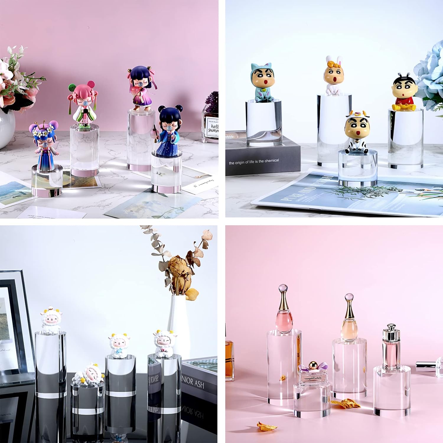 Hipiwe 4-Pack Acrylic Display Risers for Jewelry and Figurines