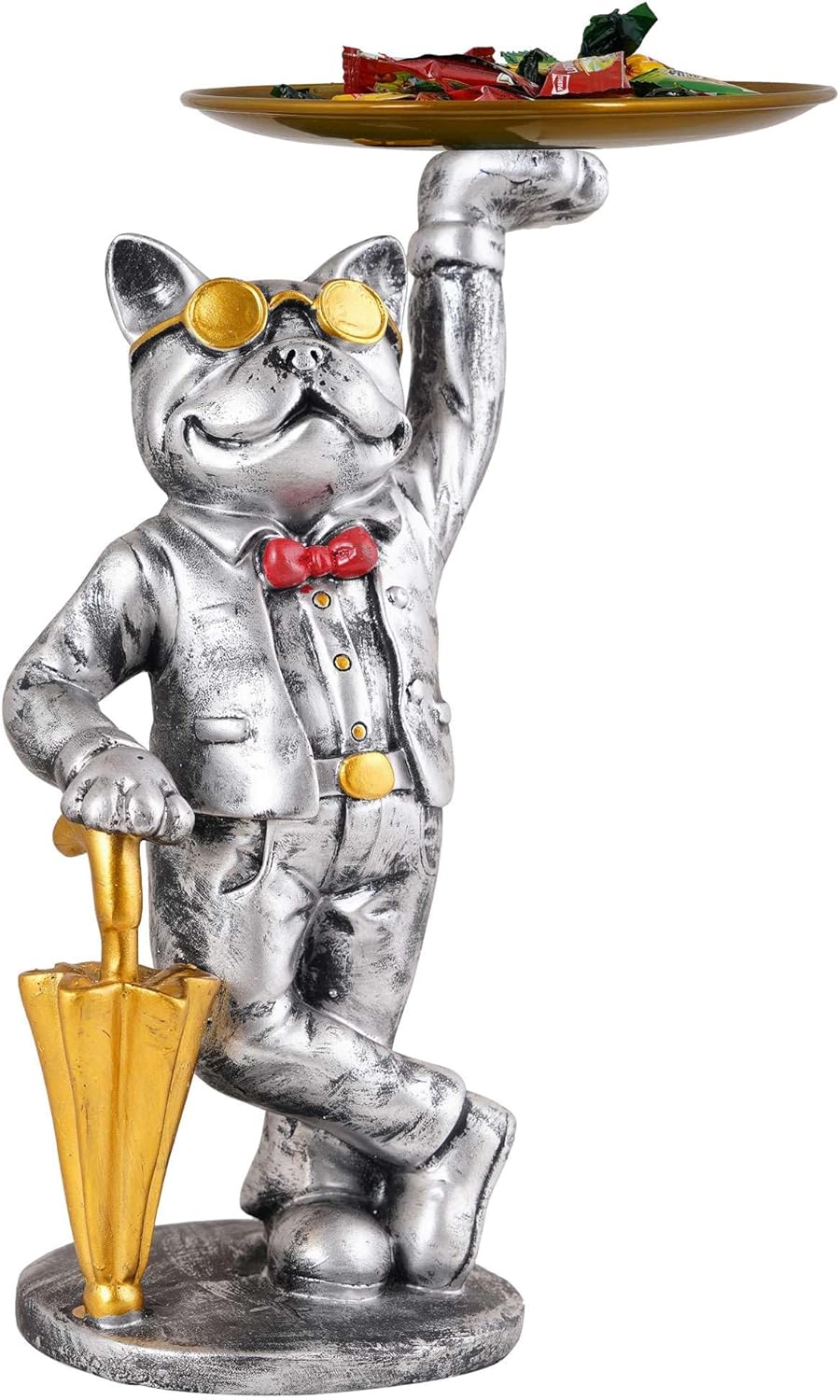 Cute Cool Dog Sculpture with Plate for Home Decor