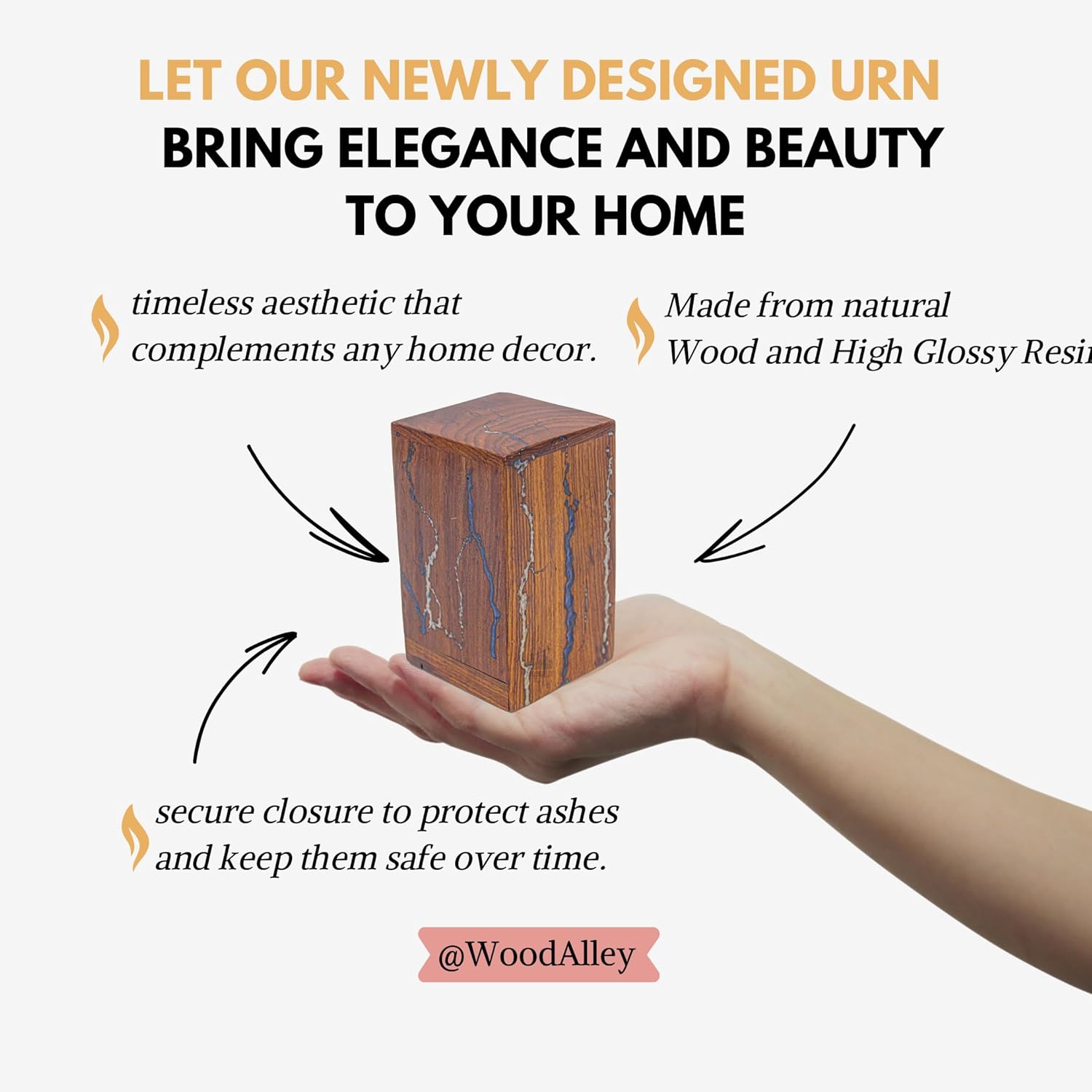 WoodAlley Rosewood Cremation Urn - Decorative Urn for Human Ashes