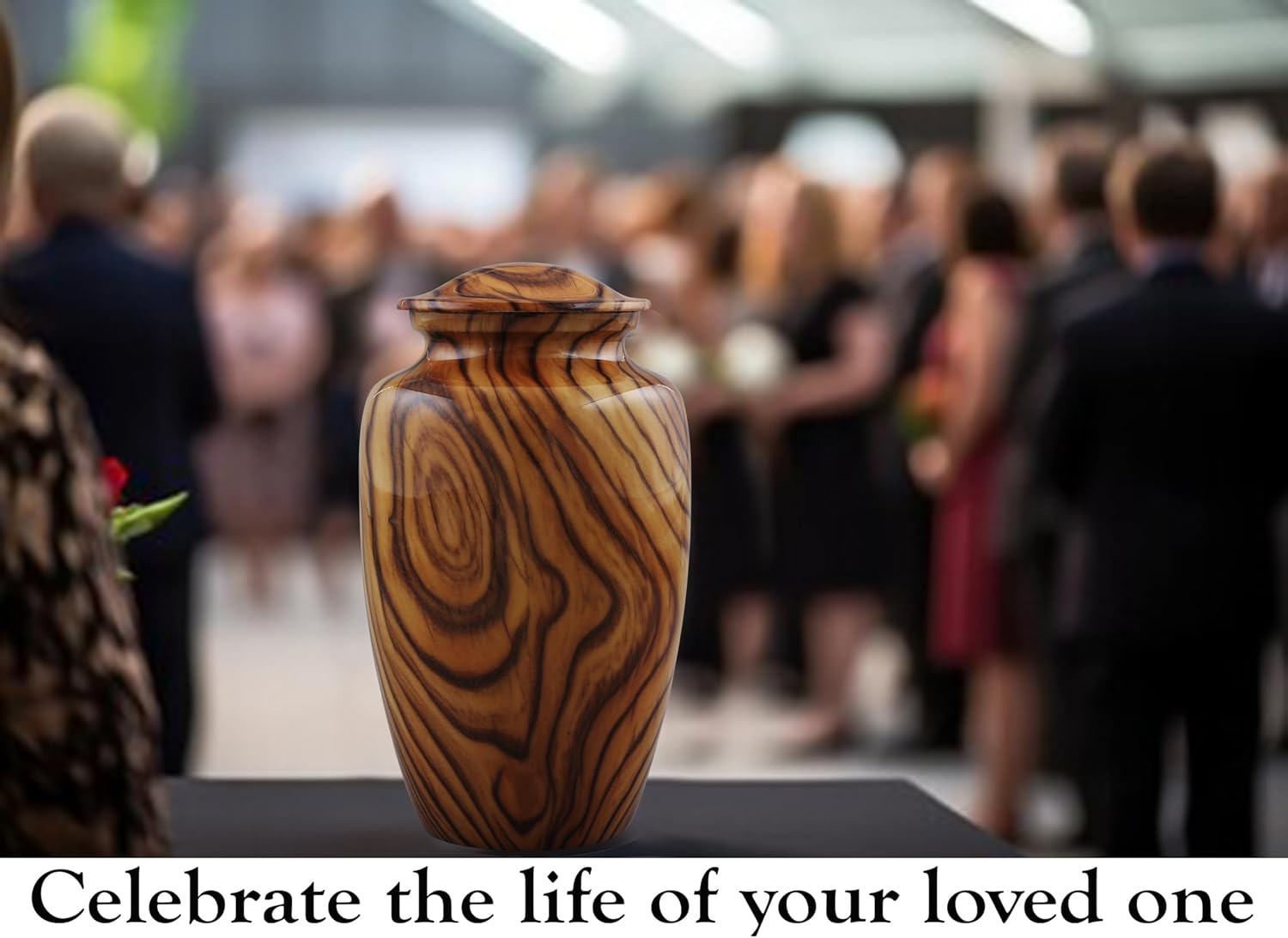 Walnut Grain Print Metal Urn with Velvet Bag