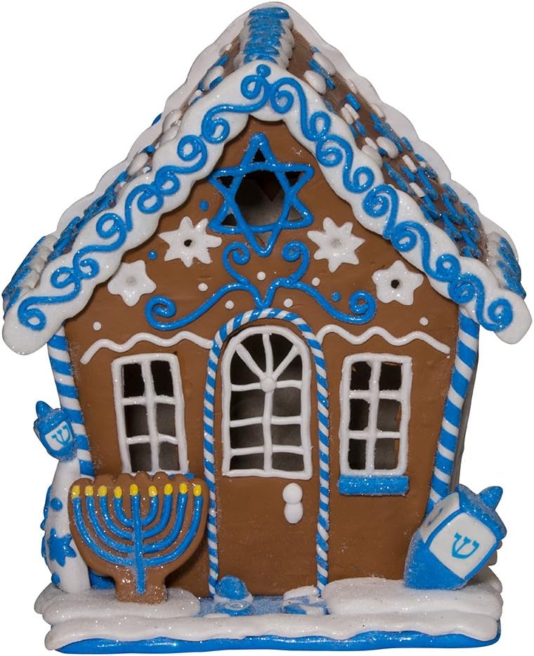 Kurt S Adler 7 Inch LED Hanukkah Gingerbread House Tablepiece Blue