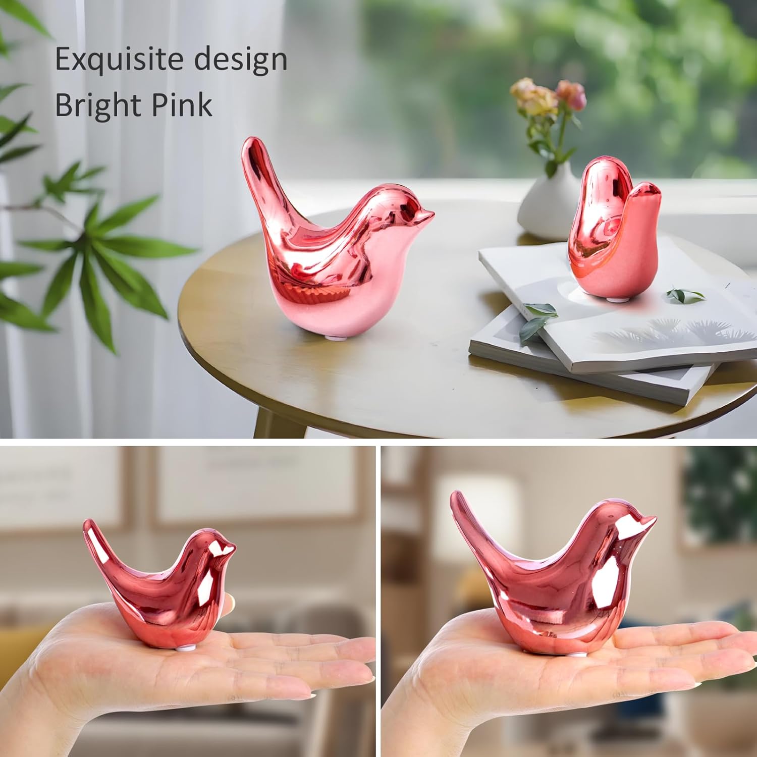 Notakia 2Pcs Small Pink Birds Statues Home Decor