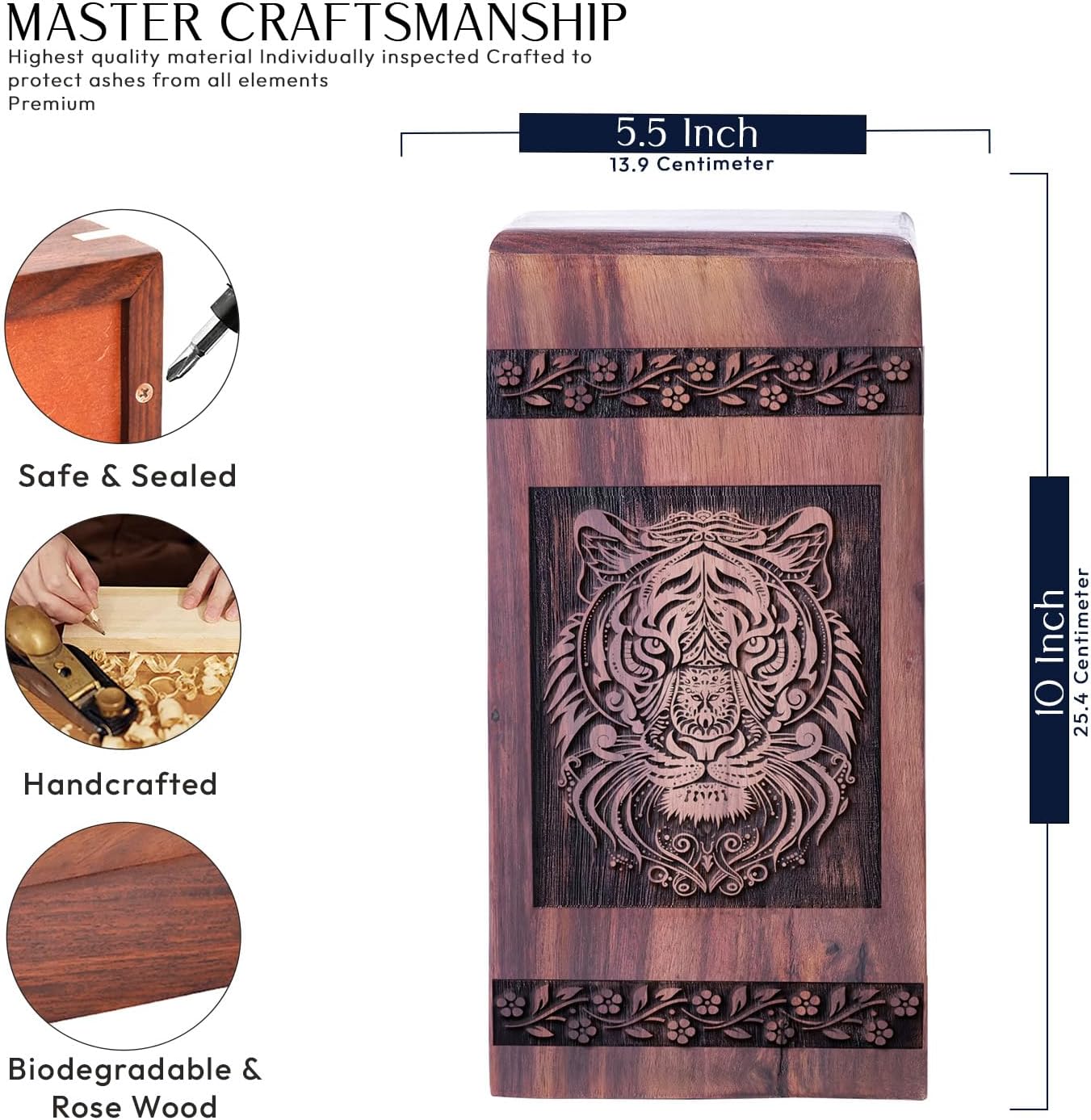 KARYLIZ Tiger Wood Cremation Urn 10 Inch
