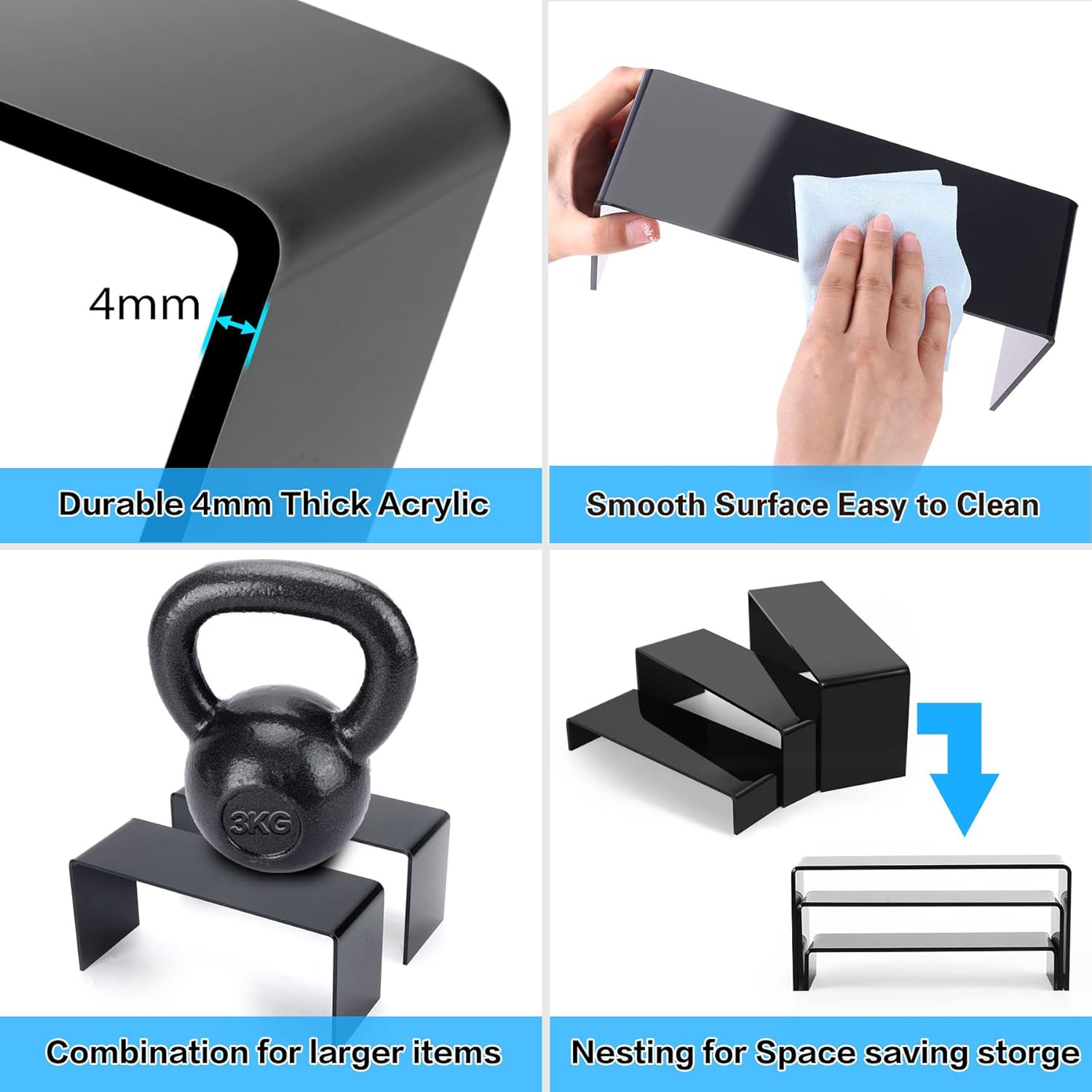 Goabroa Black Acrylic Display Risers 3 Tier 2 Set