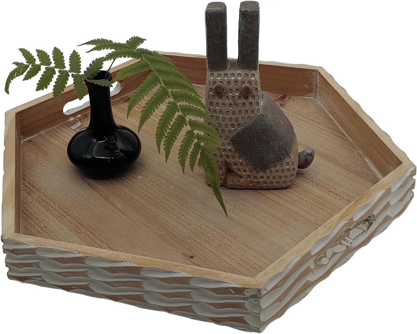 Farmhouse Wood Decorative Tray with Carving